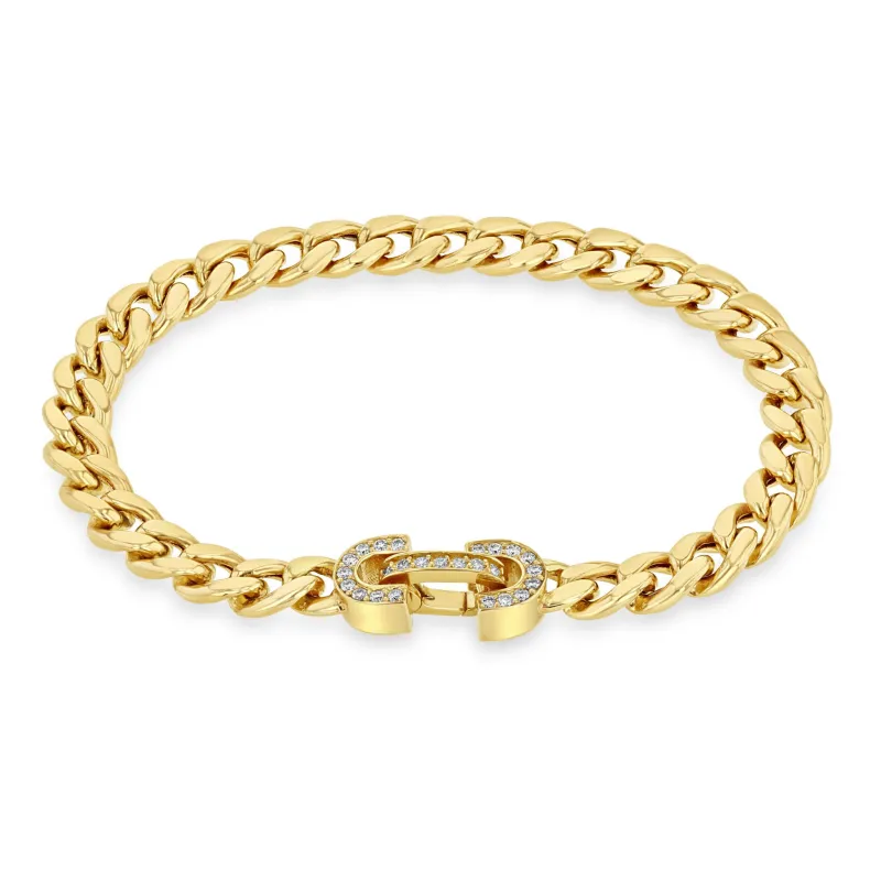 14k Vintage Pavé Diamond Horsebit Link Large Curb Chain Bracelet sold by Zoe Chicco