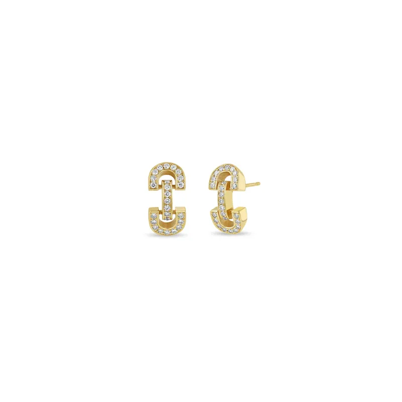 14k Vintage Pavé Diamond Horsebit Link Studs sold by Zoe Chicco