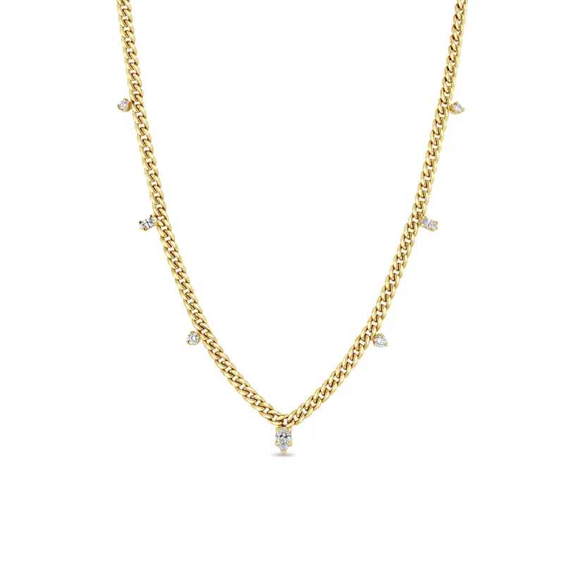14k Mixed Cut Diamond Small Curb Chain Necklace sold by Zoe Chicco