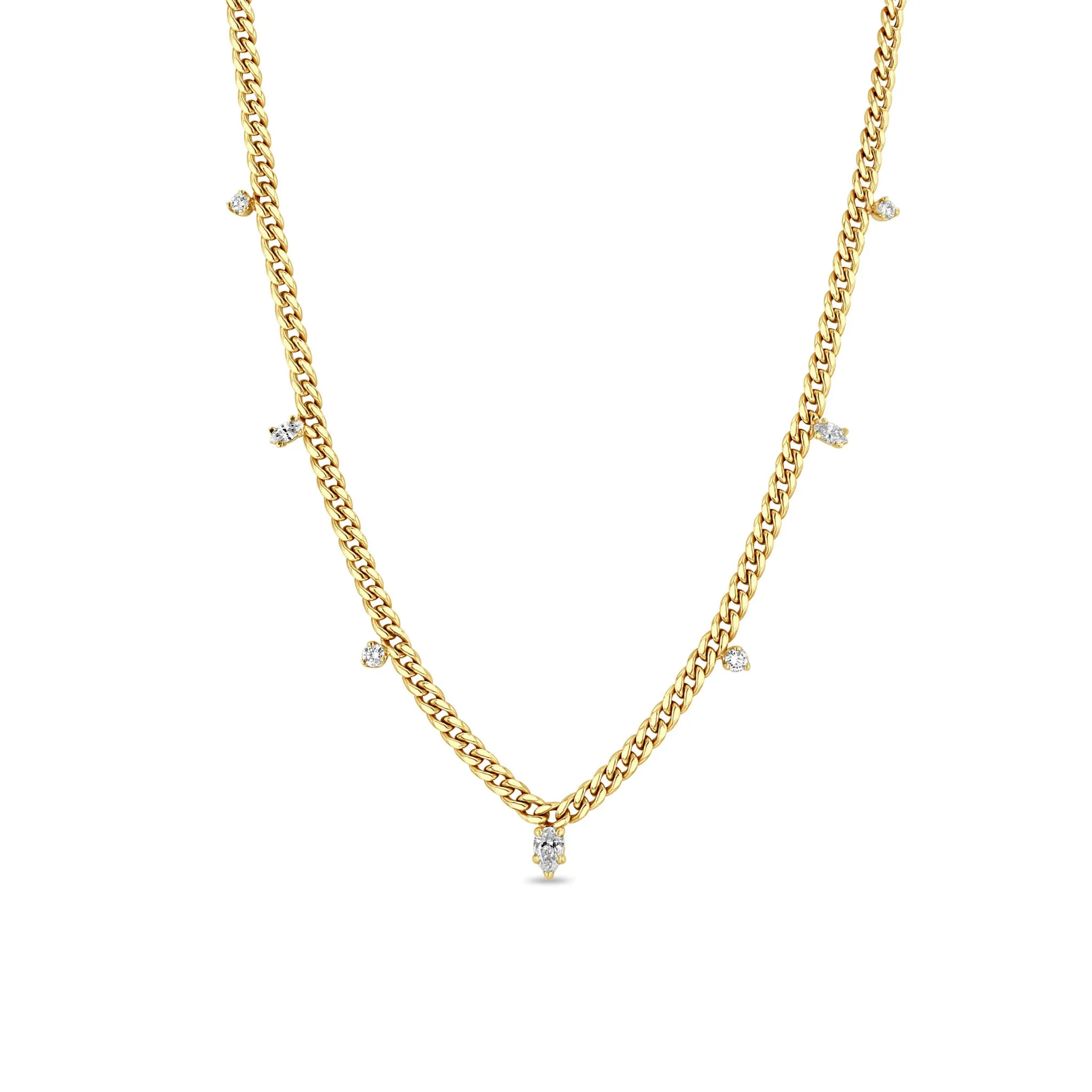 14k Mixed Cut Diamond Small Curb Chain Necklace sold by Zoe Chicco