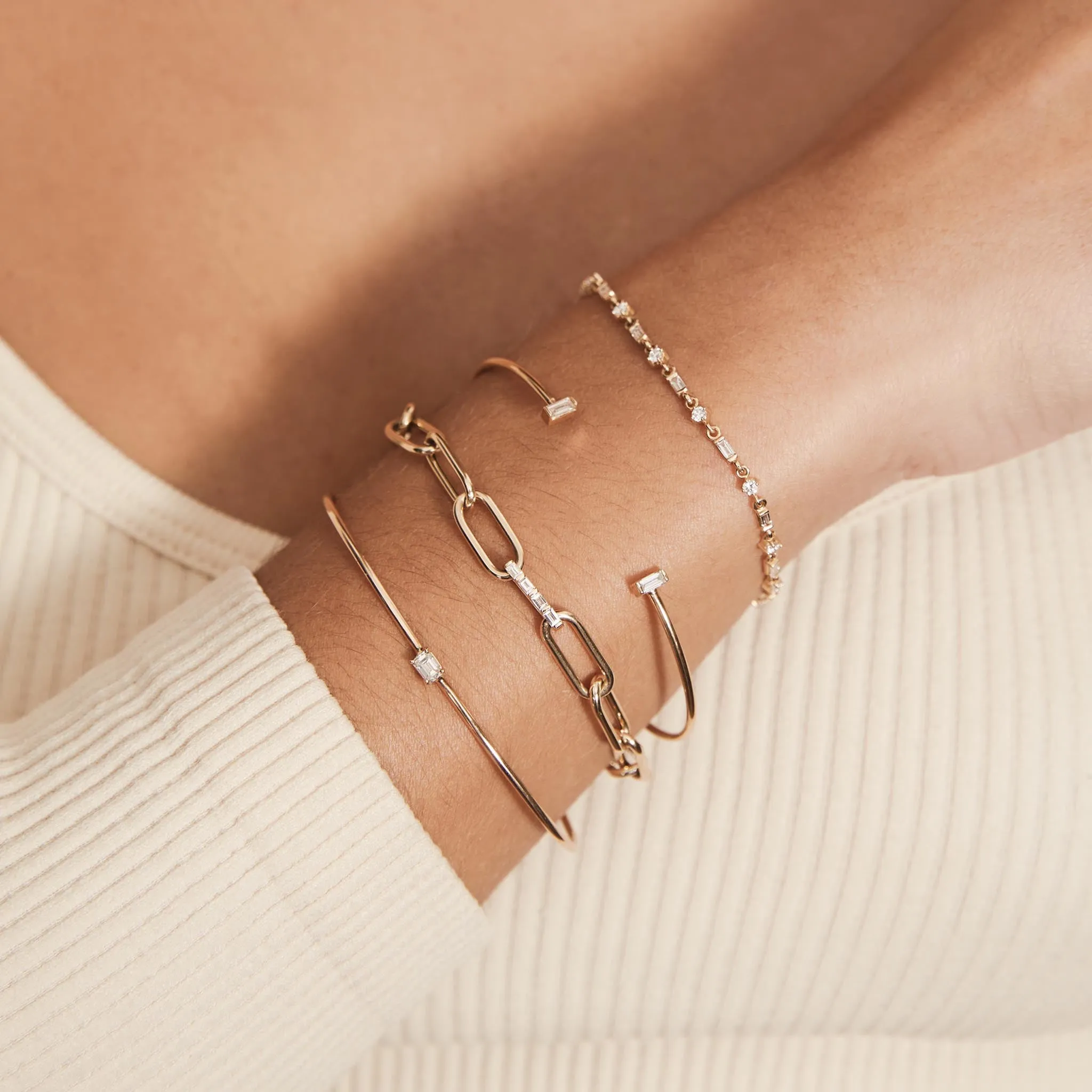 14k Single Emerald Cut Diamond Cuff sold by Zoe Chicco product image thumbnail 2