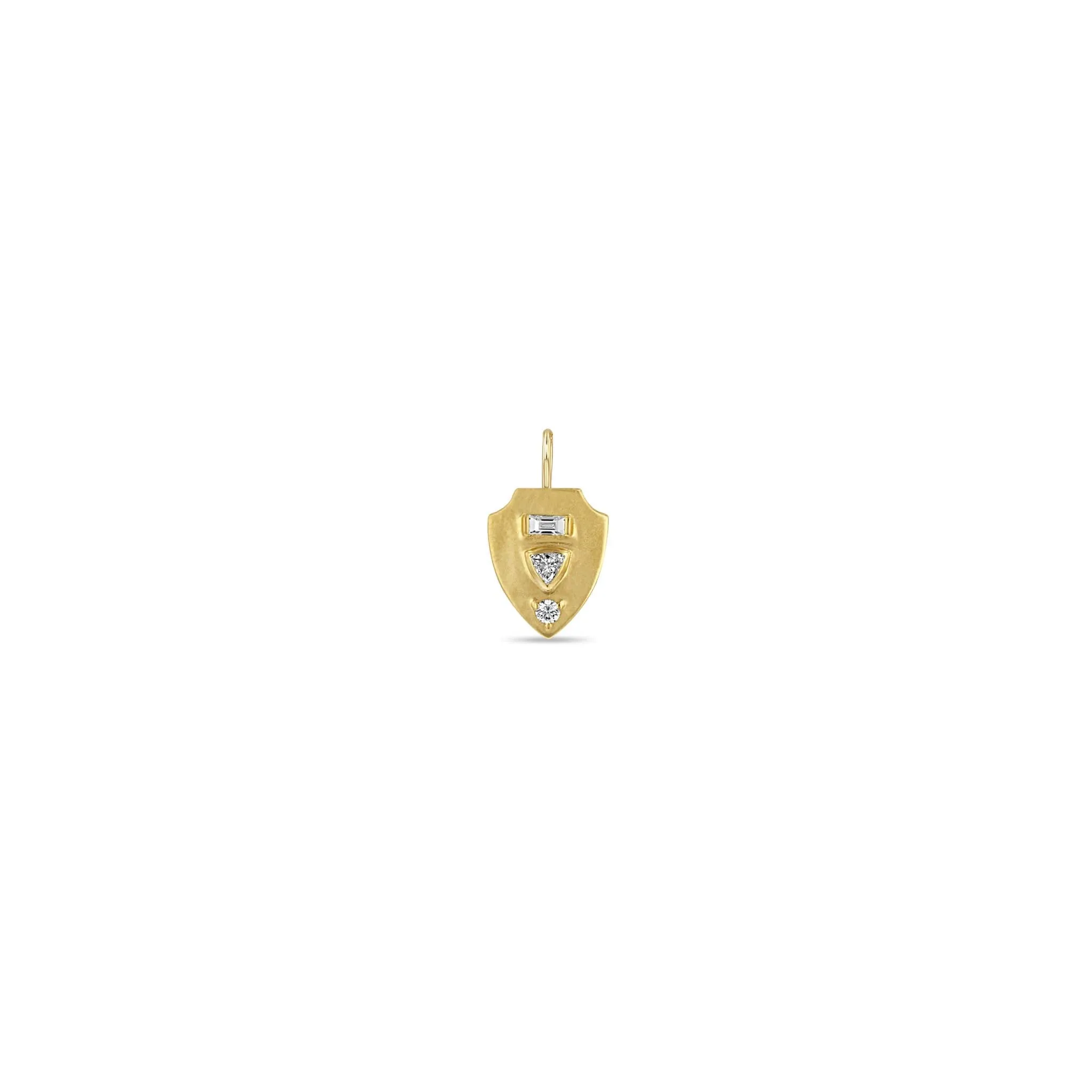 14k Single Mixed Cut Diamond Brushed Gold Shield Pendant sold by Zoe Chicco