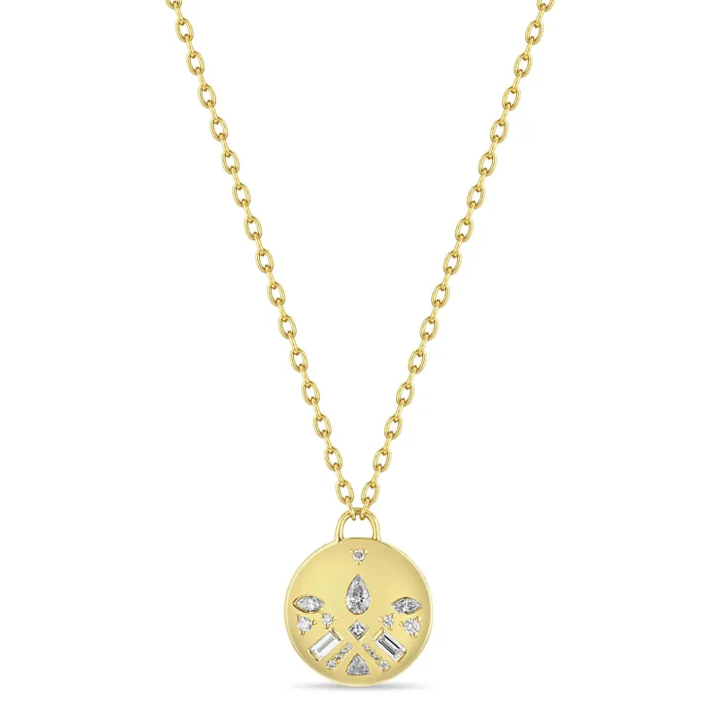 14k Diamond Mosaic Brushed Gold Disc Necklace sold by Zoe Chicco