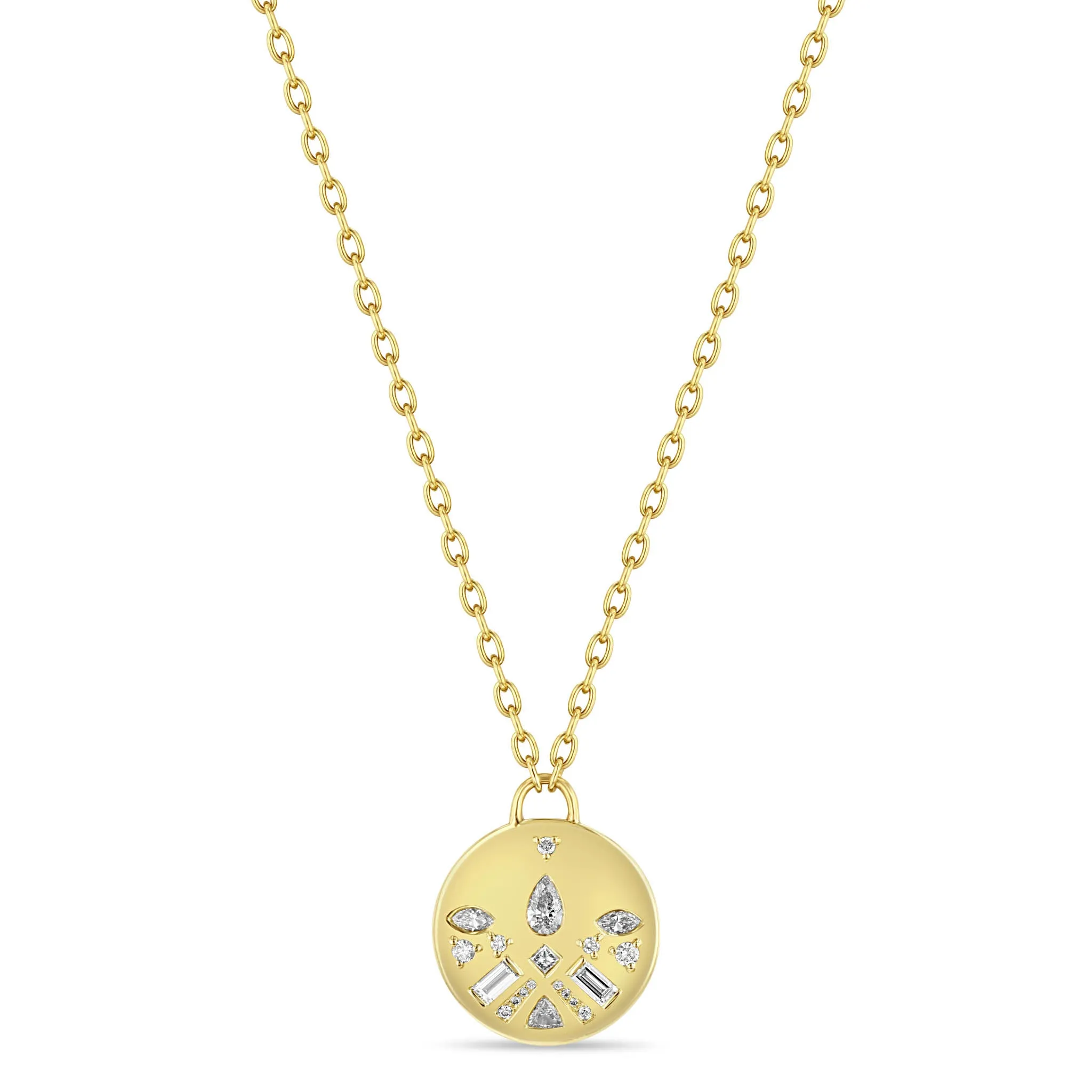 14k Diamond Mosaic Brushed Gold Disc Necklace sold by Zoe Chicco