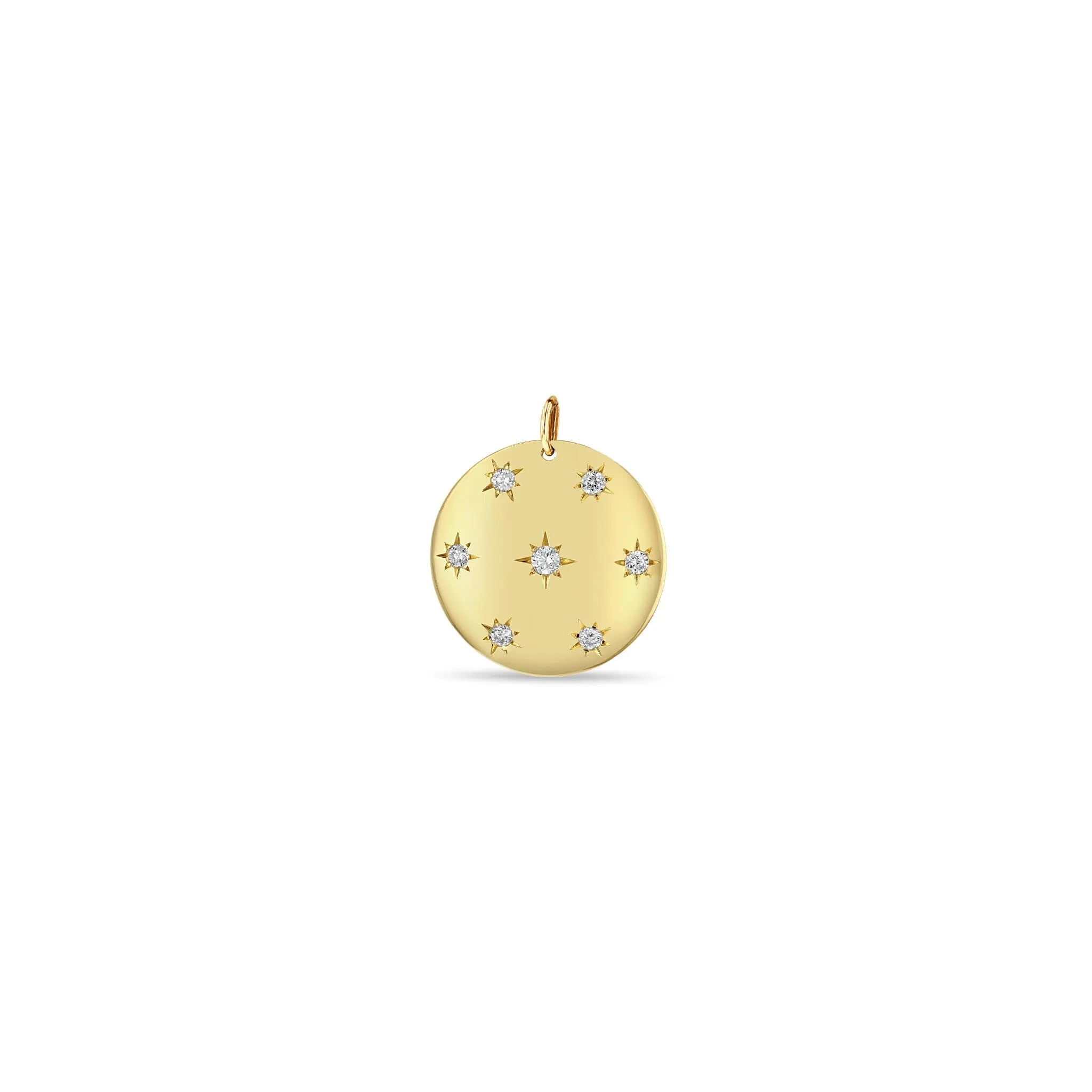 14k Single Scattered Star Set Diamonds Aura Disc Charm Pendant sold by Zoe Chicco