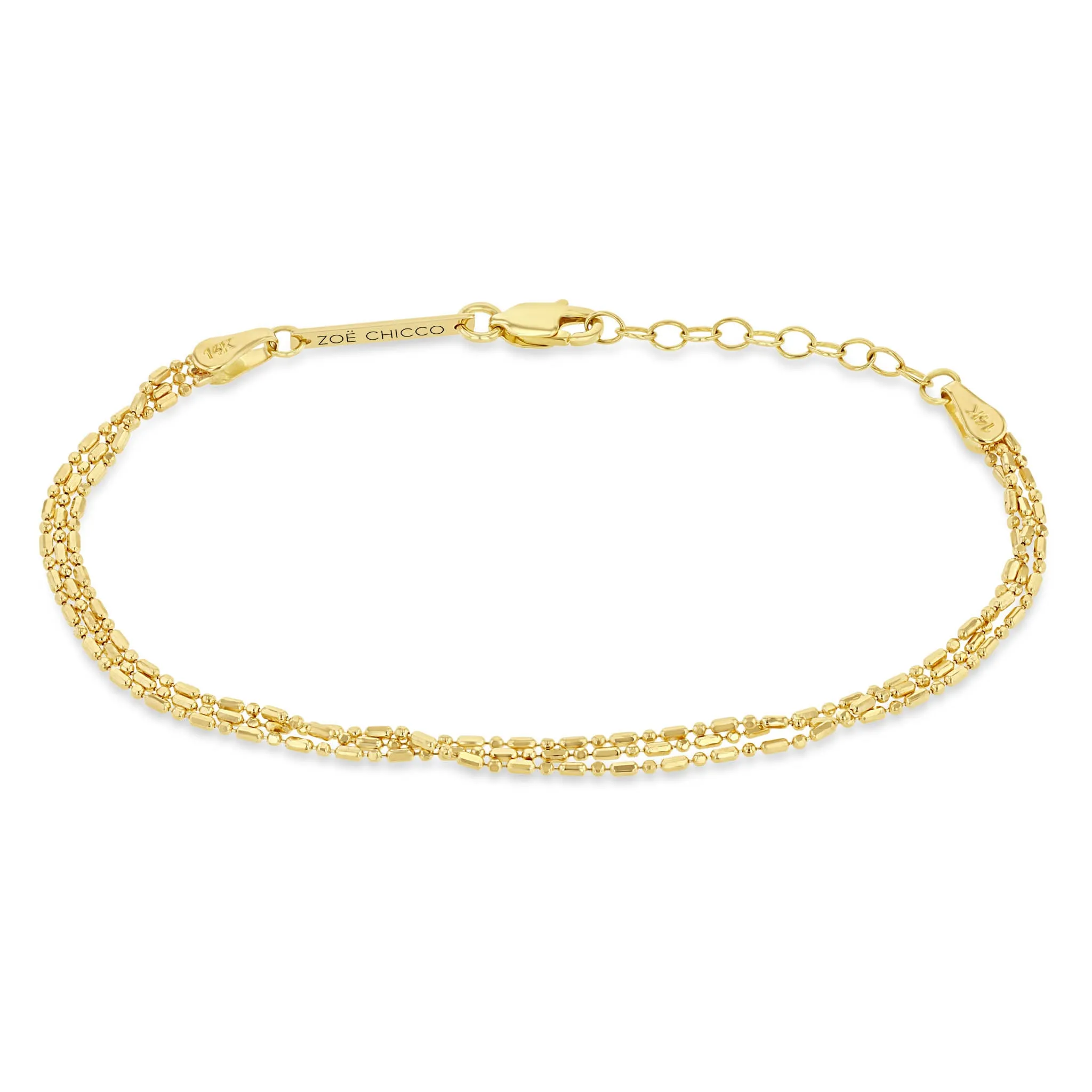 14k Gold Triple Strand Tube Bar Chain Bracelet sold by Zoe Chicco