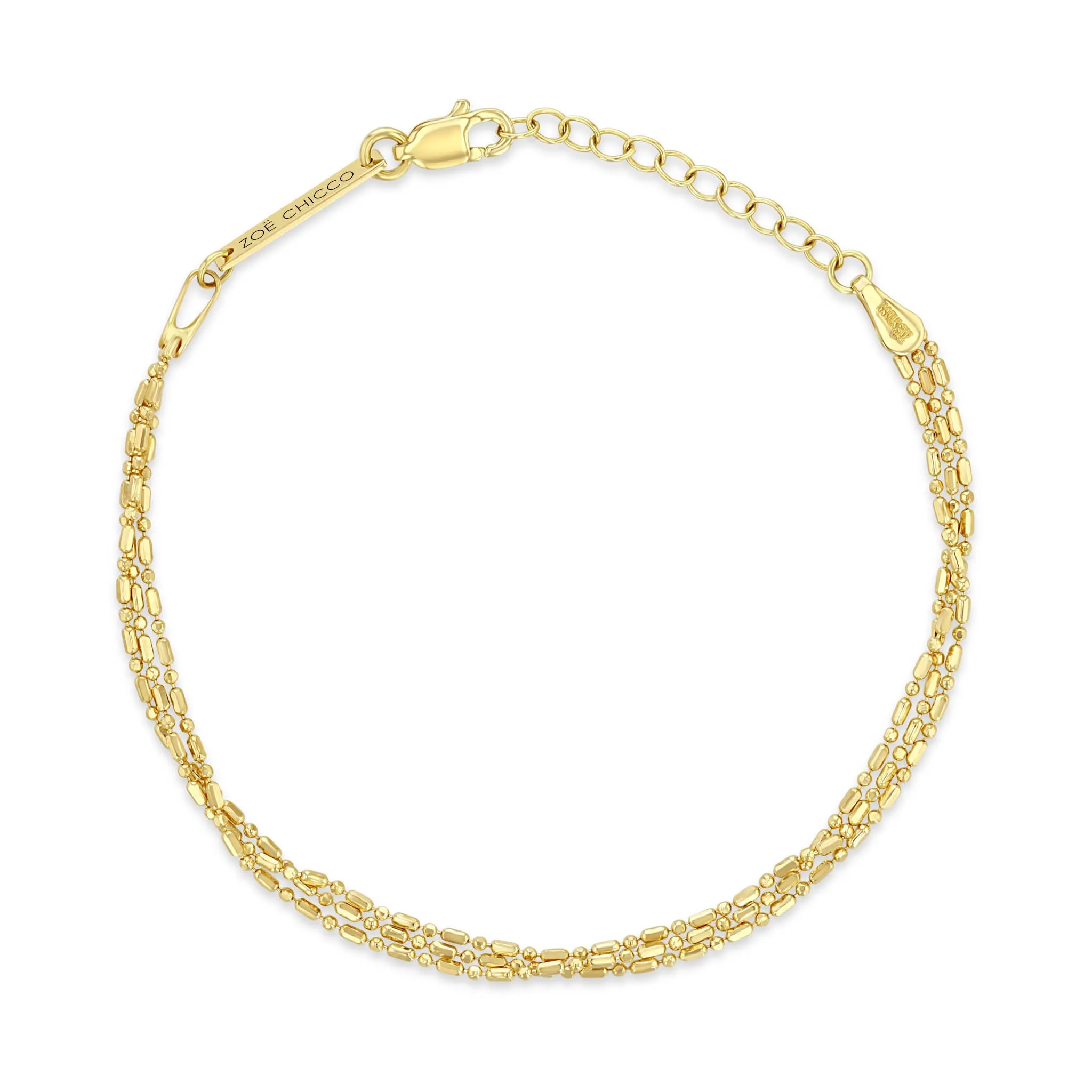 14k Gold Triple Strand Tube Bar Chain Bracelet sold by Zoe Chicco product image thumbnail 5