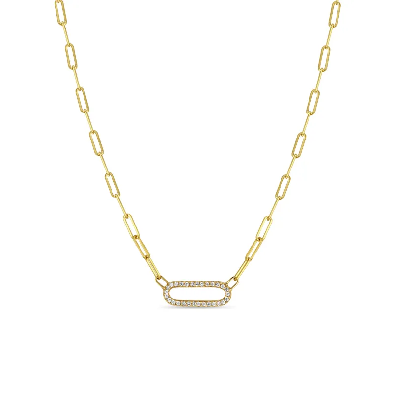 14k Pavé Diamond Link Small Paperclip Chain Necklace sold by Zoe Chicco