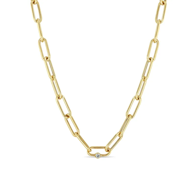 14k Single Diamond Bezel Large Paperclip Chain Necklace sold by Zoe Chicco