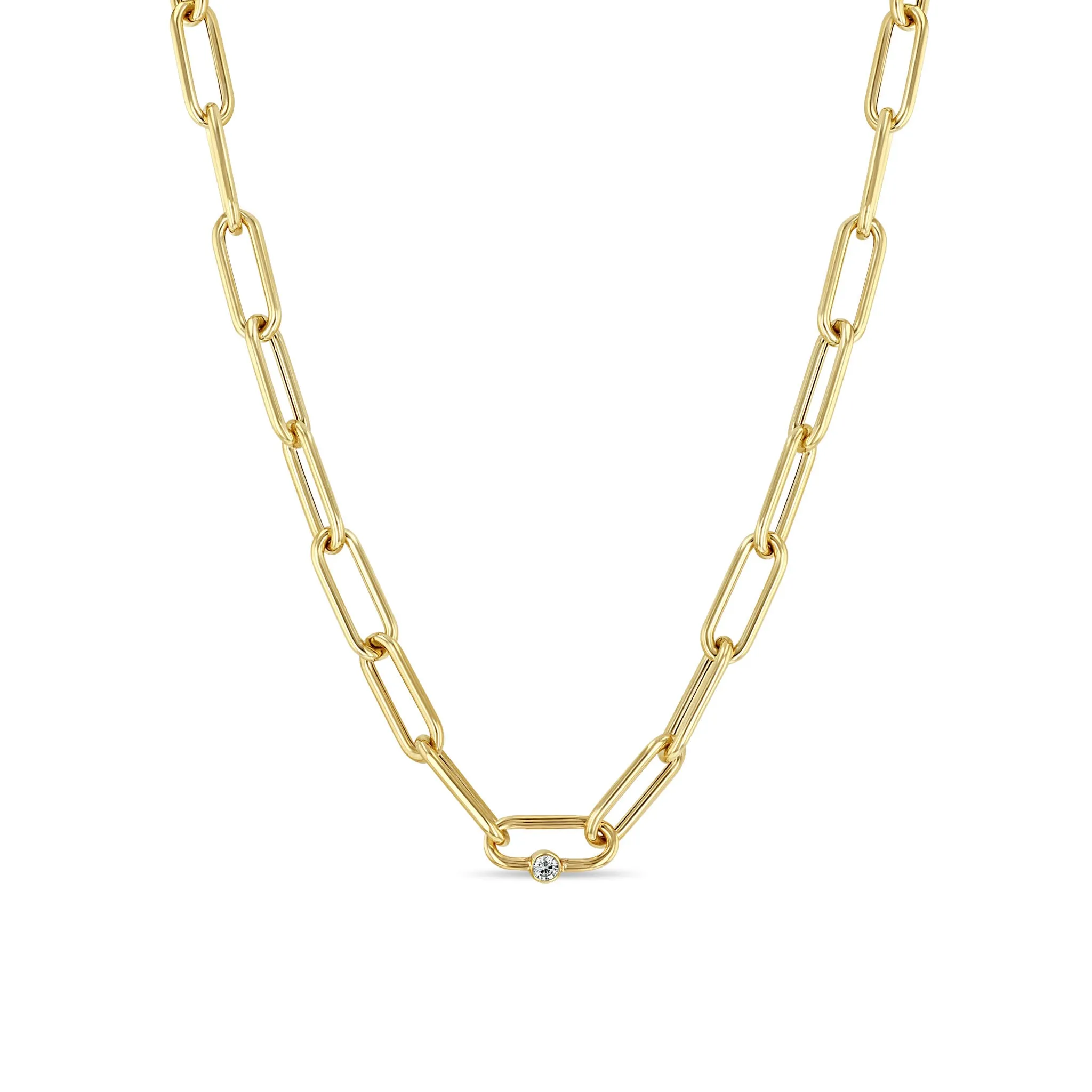 14k Single Diamond Bezel Large Paperclip Chain Necklace sold by Zoe Chicco