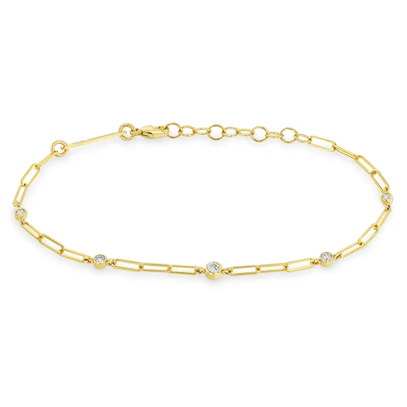 14k Graduated Diamond Bezel Small Paperclip Chain Bracelet sold by Zoe Chicco