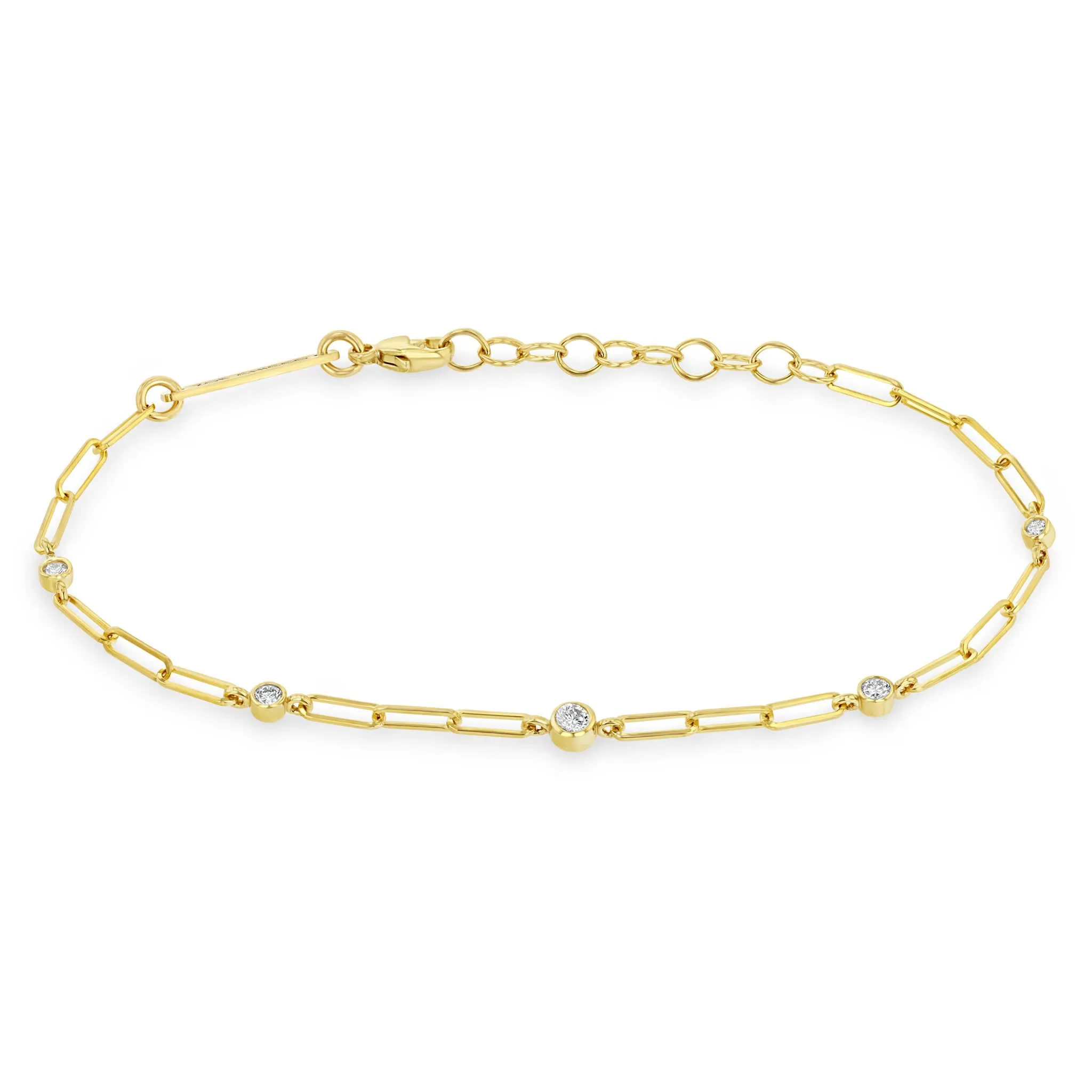 14k Graduated Diamond Bezel Small Paperclip Chain Bracelet sold by Zoe Chicco