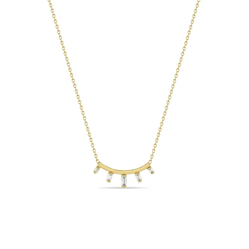 14k Graduated Baguette Diamond Curved Bar Necklace sold by Zoe Chicco
