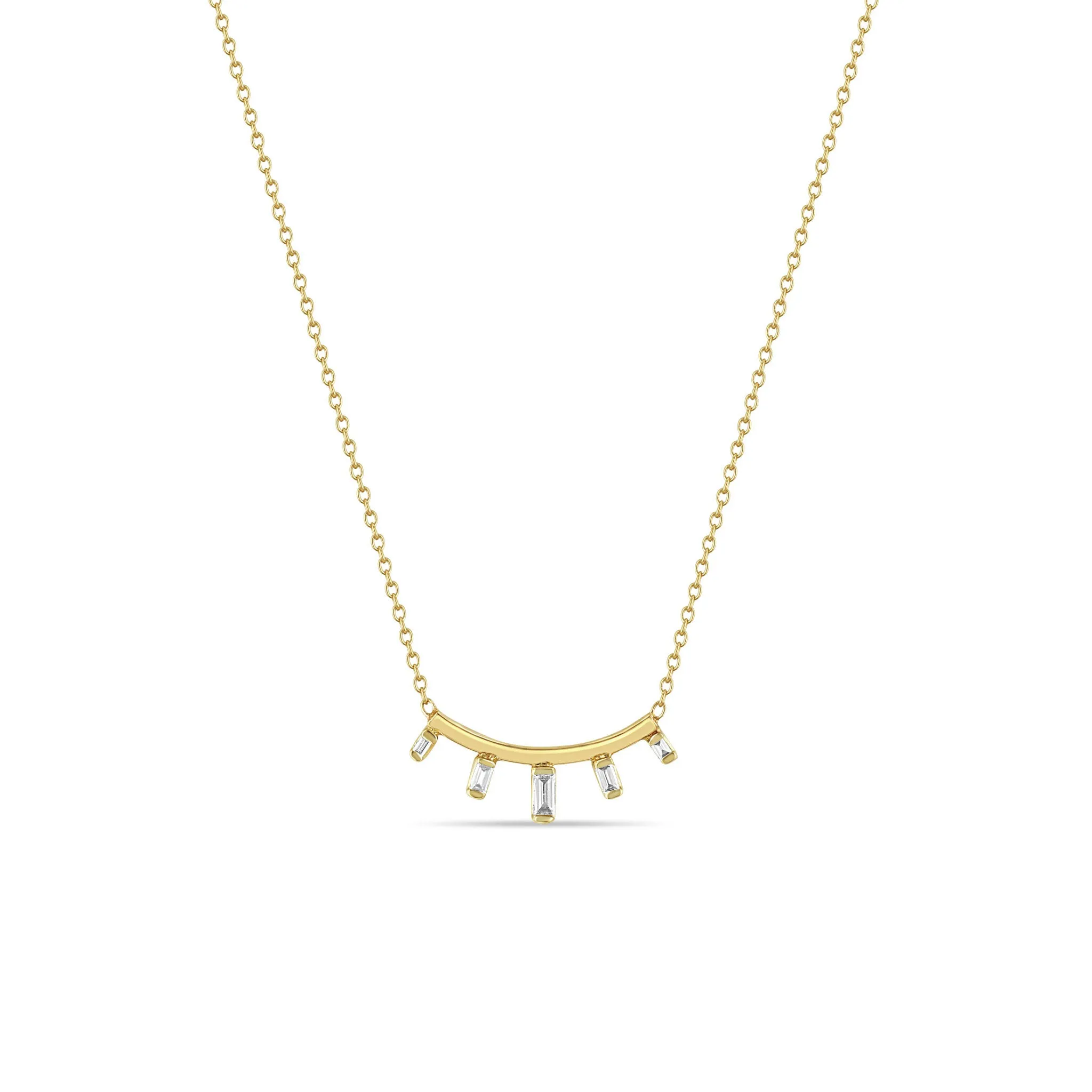 14k Graduated Baguette Diamond Curved Bar Necklace sold by Zoe Chicco