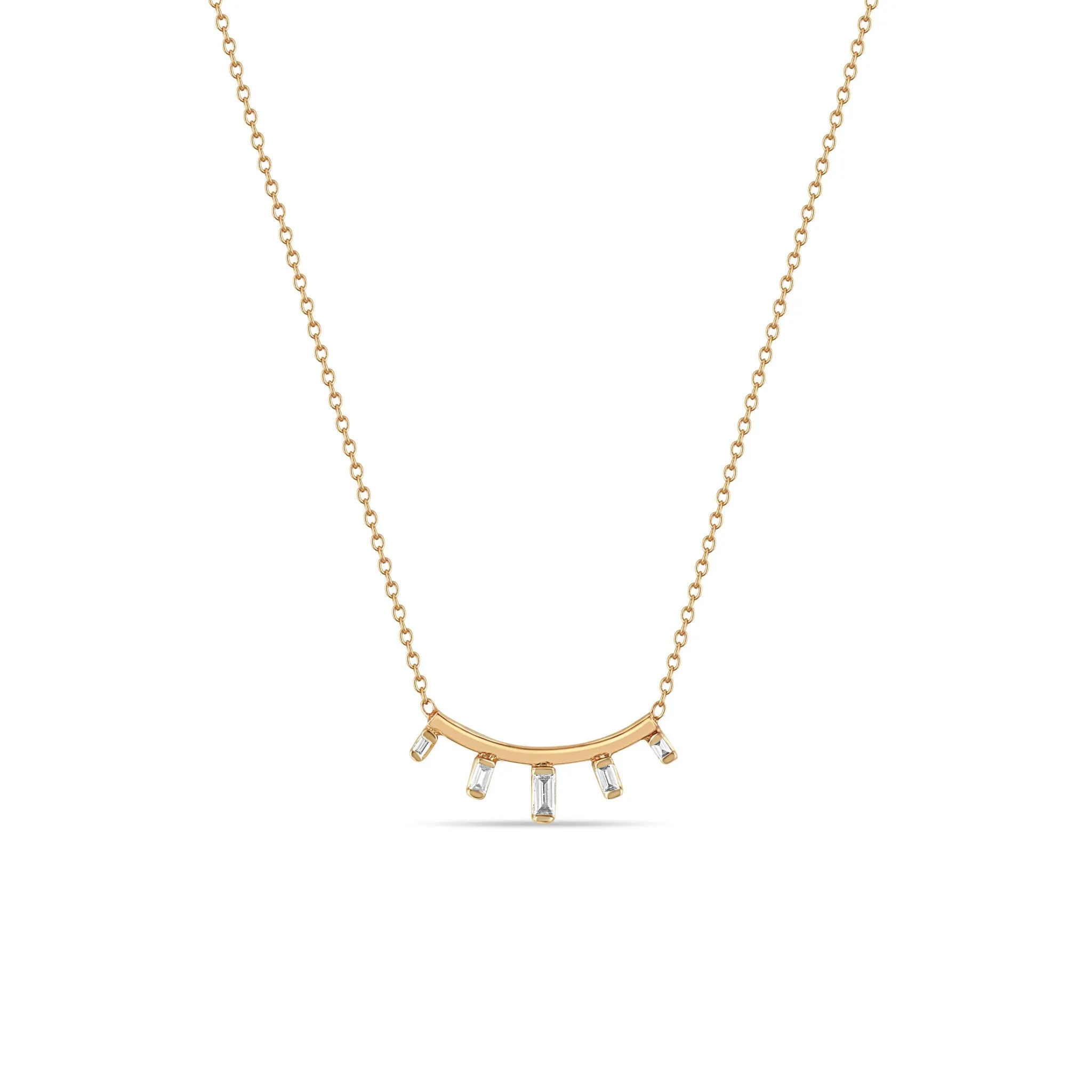 14k Graduated Baguette Diamond Curved Bar Necklace sold by Zoe Chicco product image thumbnail 3