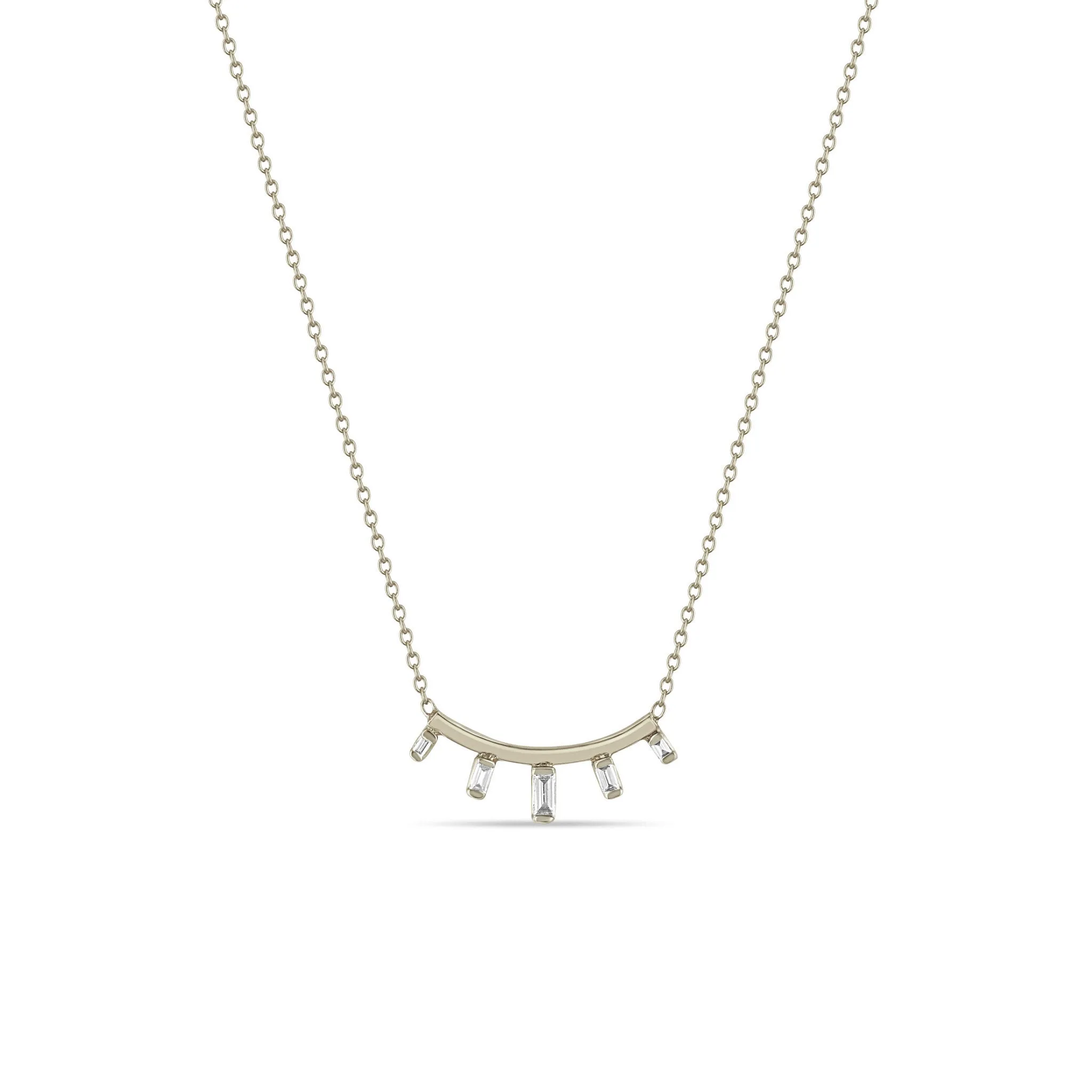 14k Graduated Baguette Diamond Curved Bar Necklace sold by Zoe Chicco product image thumbnail 4