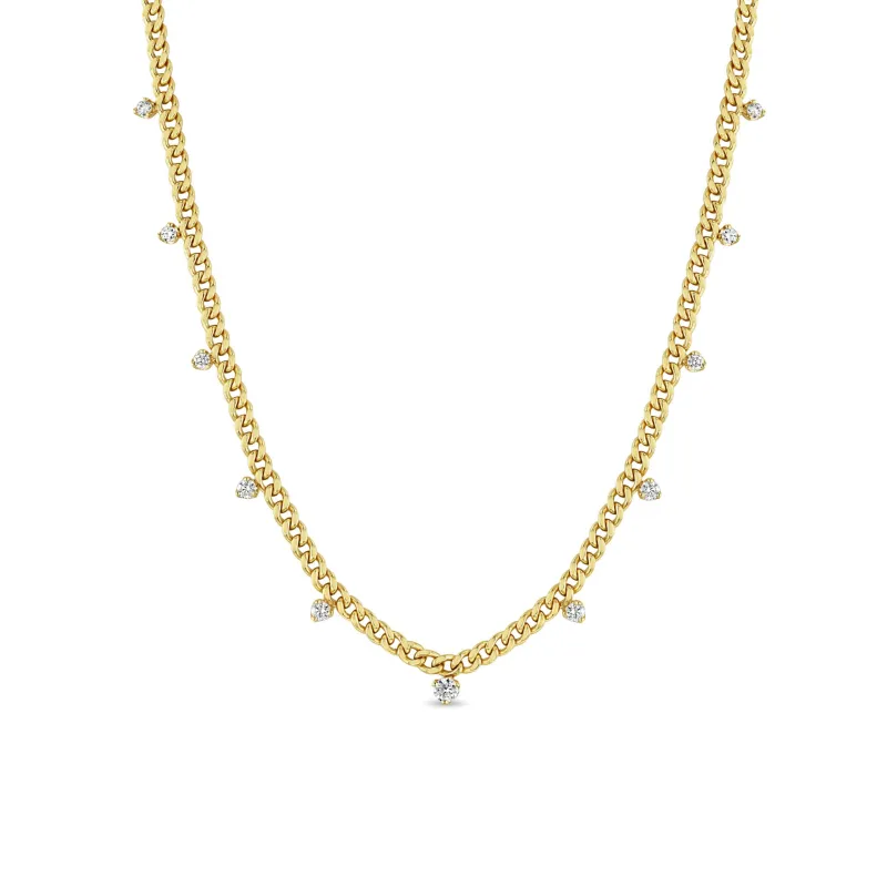 14k 11 Graduated Prong Diamond Small Curb Chain Necklace sold by Zoe Chicco