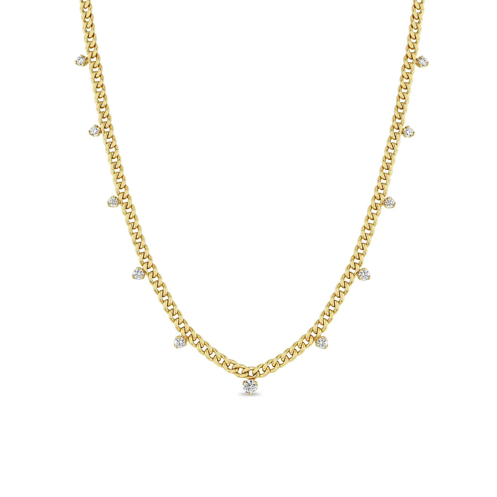 14k 11 Graduated Prong Diamond Small Curb Chain Necklace sold by Zoe Chicco