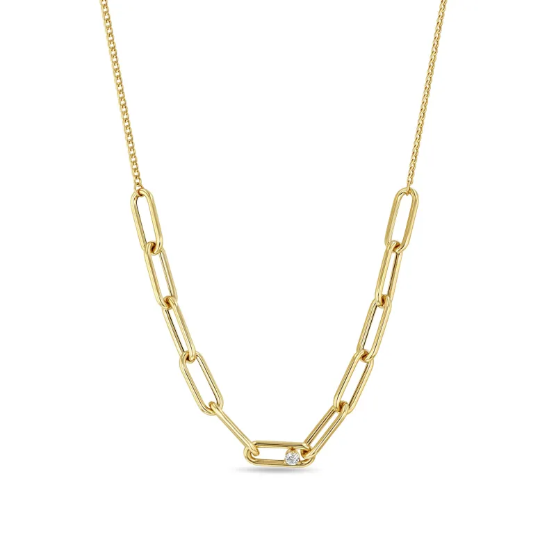 14k Paperclip Link Station with Diamond Necklace sold by Zoe Chicco