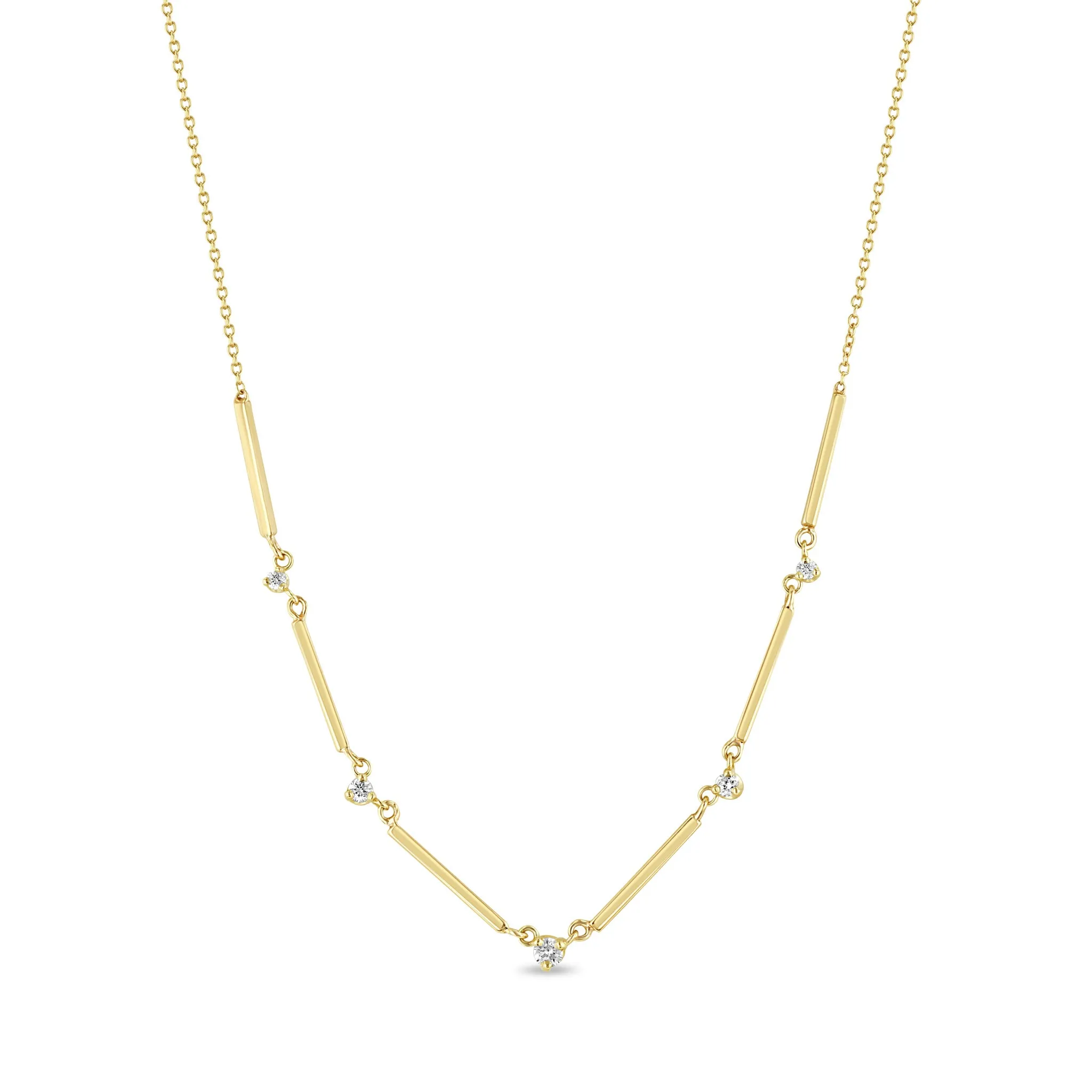 14k 6 Linked Bar & Graduated Diamond Station Necklace sold by Zoe Chicco