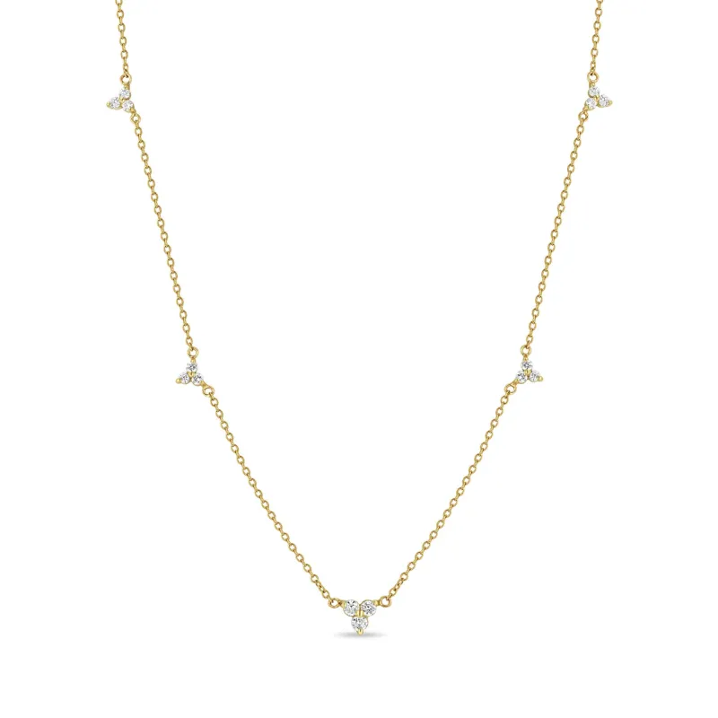 14k 5 Graduated Diamond Trio Station Necklace sold by Zoe Chicco