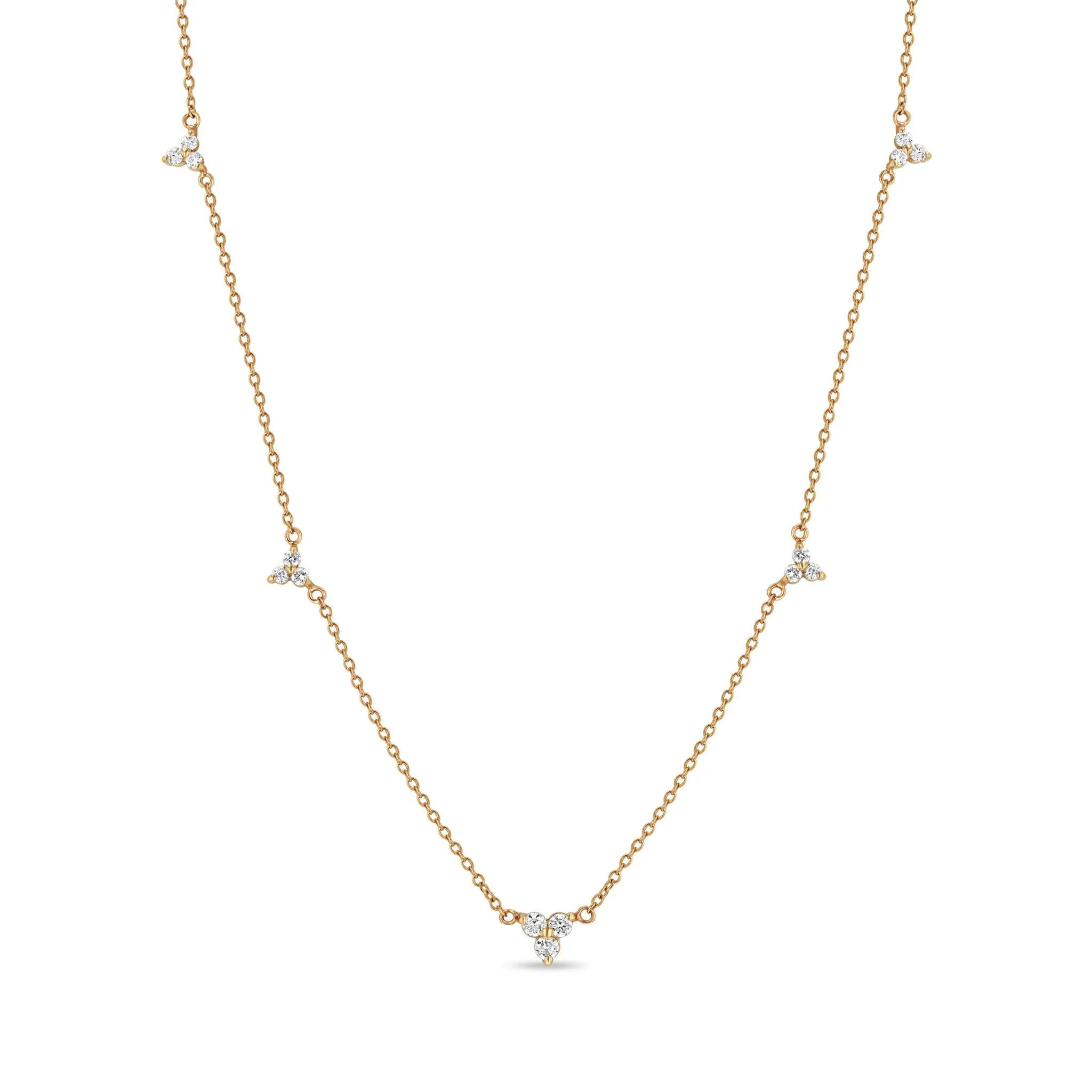 14k 5 Graduated Diamond Trio Station Necklace sold by Zoe Chicco product image thumbnail 4