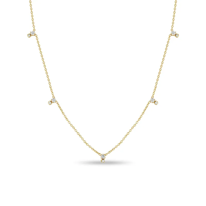 14k Stacked Prong Diamond Station Necklace sold by Zoe Chicco