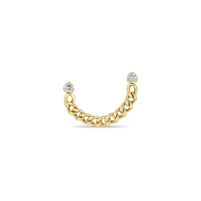 14k Prong Diamond Double Stud Small Curb Chain Earring sold by Zoe Chicco