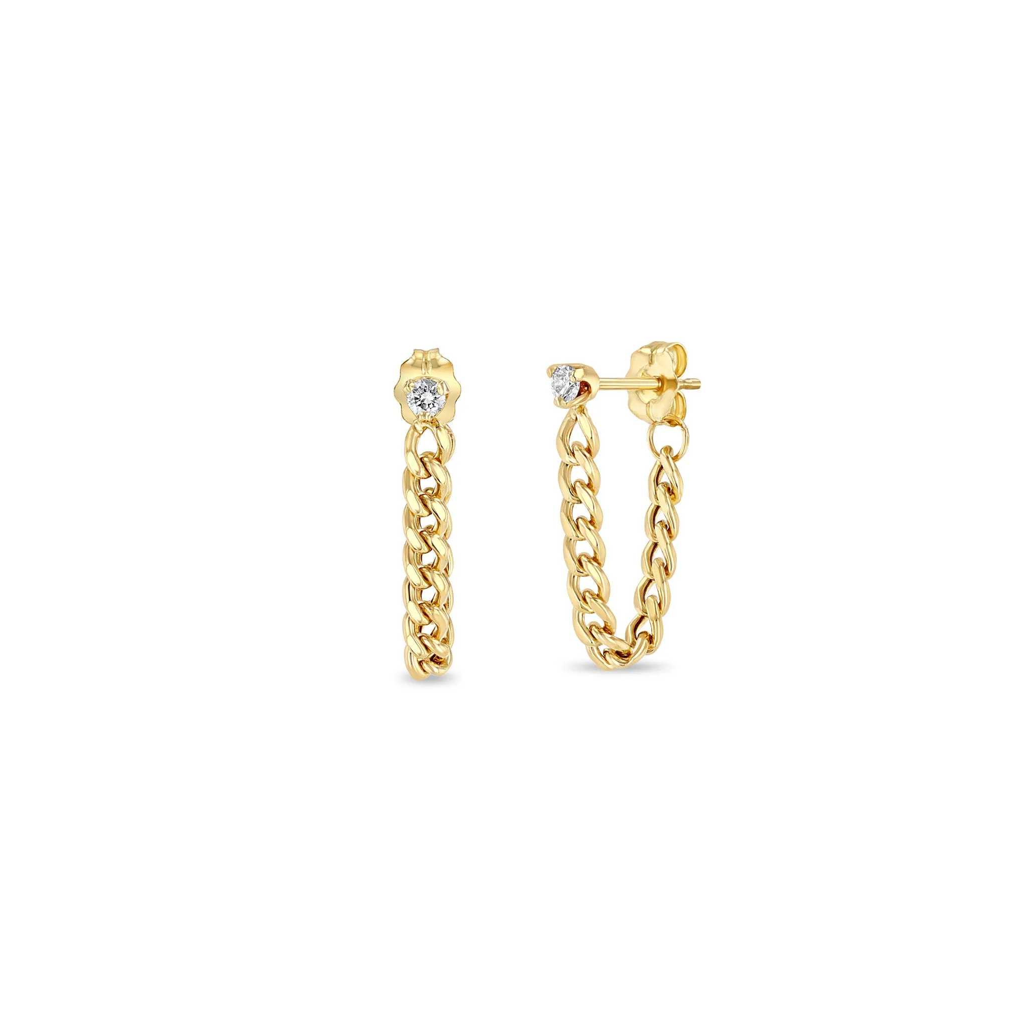14k Prong Diamond Small Curb Chain Huggie Earrings sold by Zoe Chicco