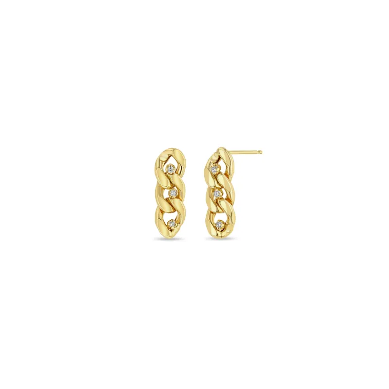 14k 3 Prong Diamond Large Curb Chain Drop Earrings sold by Zoe Chicco