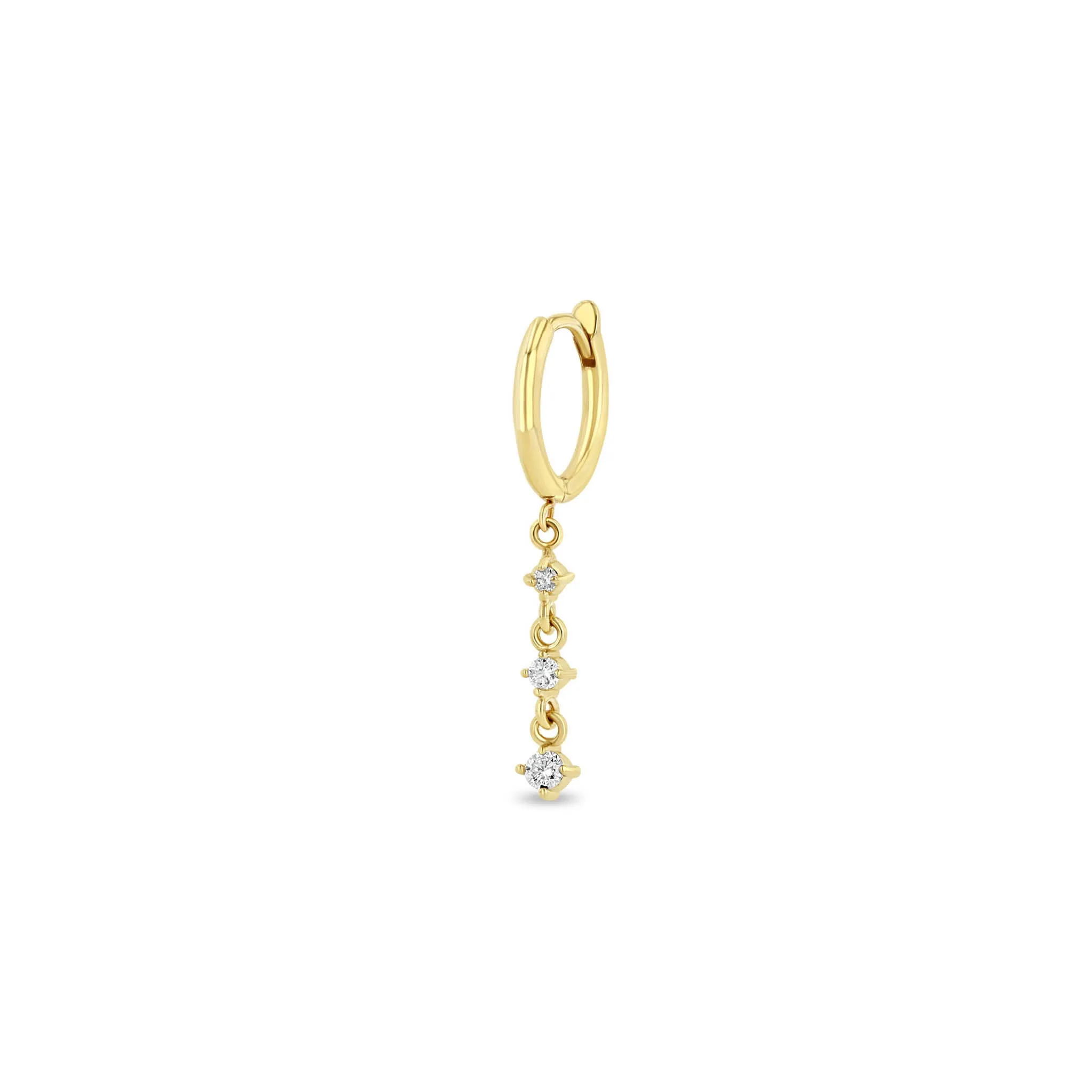14k Small Hinge Huggie Hoops with Linked Diamond Drop sold by Zoe Chicco product image thumbnail 4