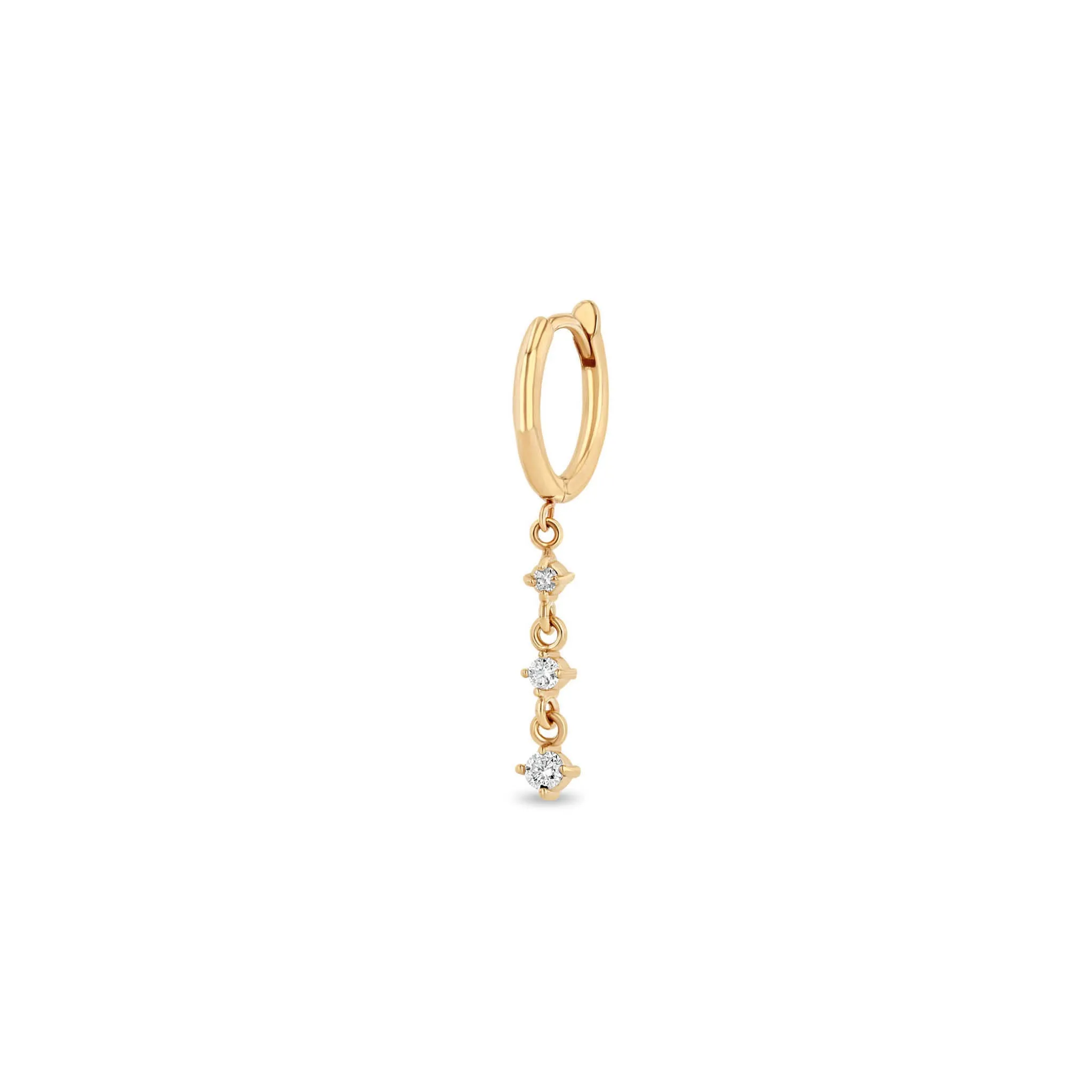 14k Small Hinge Huggie Hoops with Linked Diamond Drop sold by Zoe Chicco product image thumbnail 5