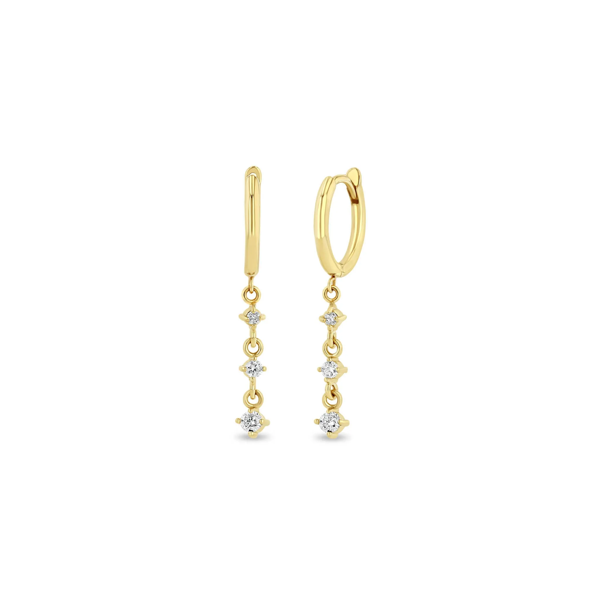 14k Small Hinge Huggie Hoops with Linked Diamond Drop sold by Zoe Chicco