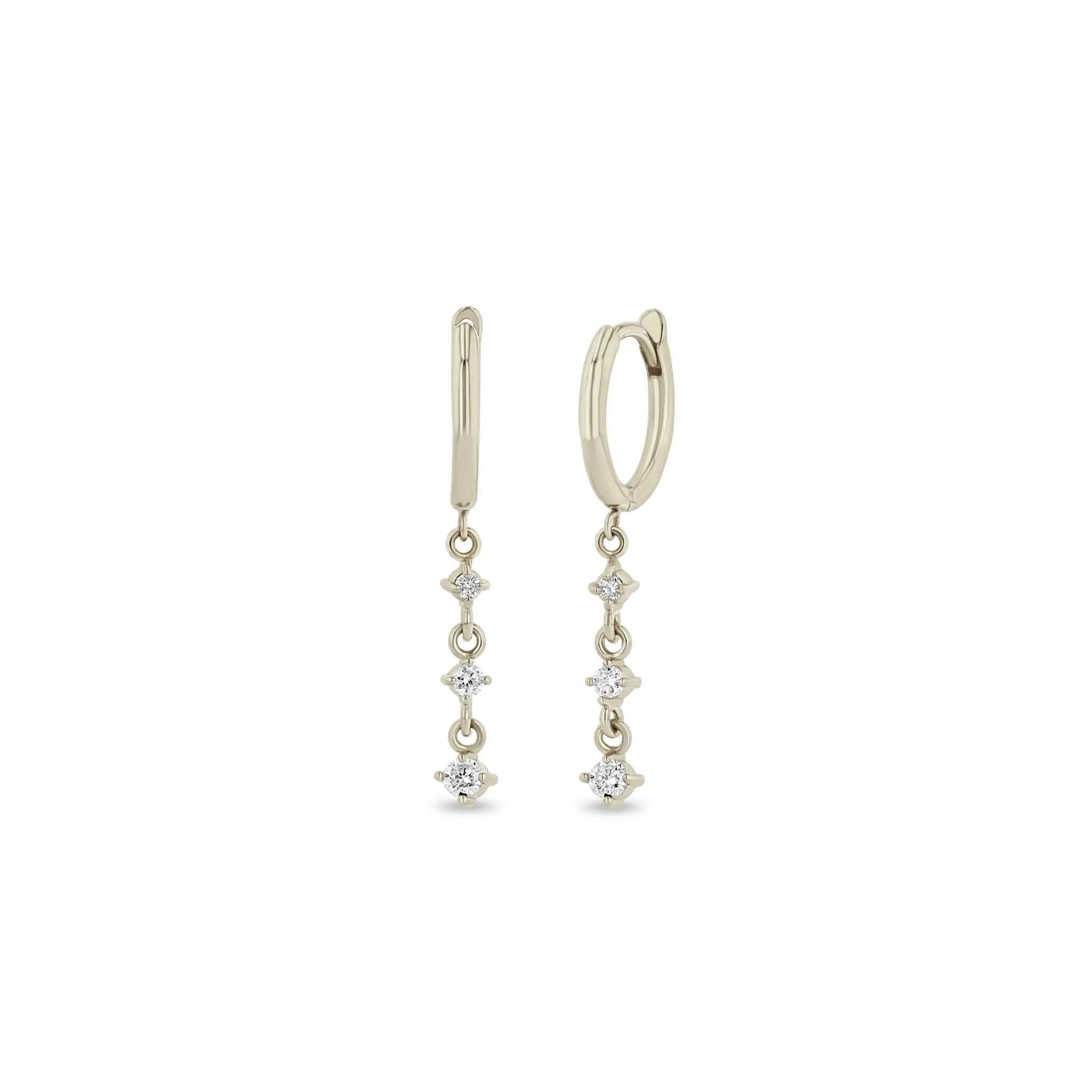 14k Small Hinge Huggie Hoops with Linked Diamond Drop sold by Zoe Chicco product image thumbnail 3