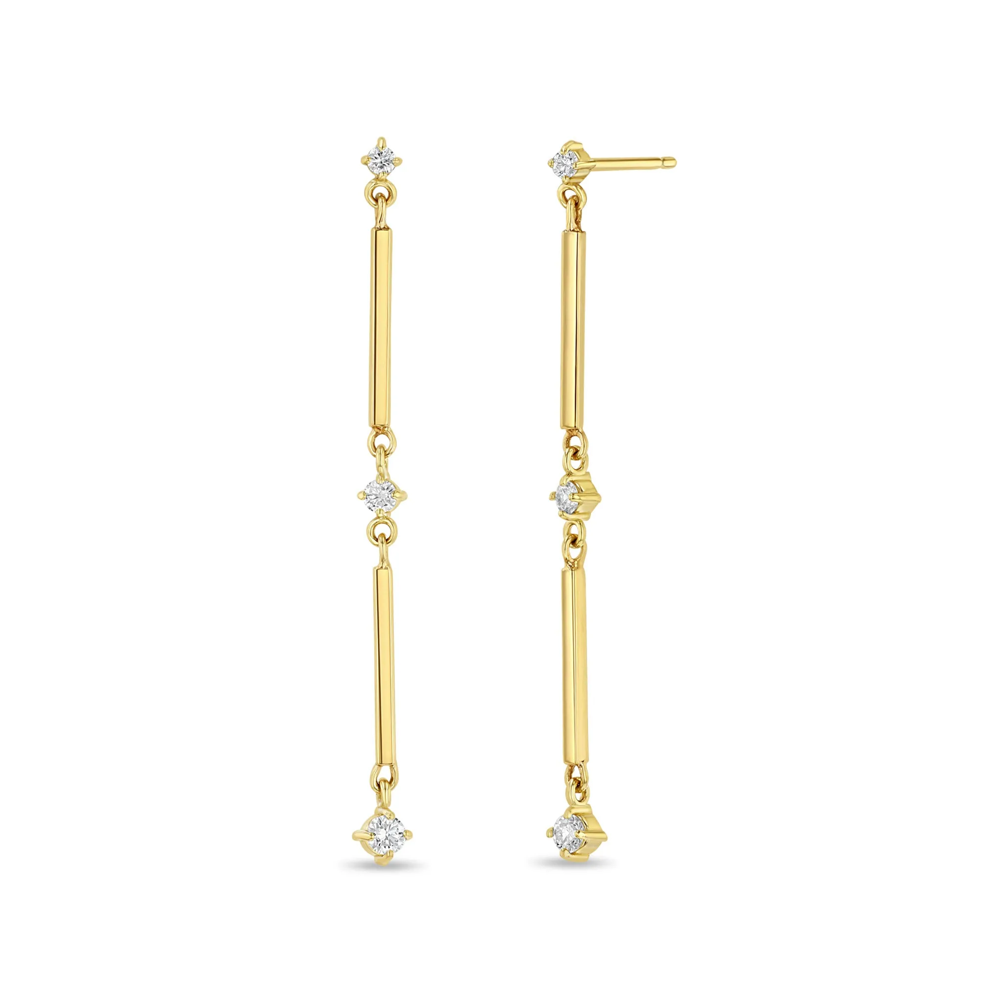 14k Gold Linked Bar & Graduated Diamond Drop Earrings sold by Zoe Chicco