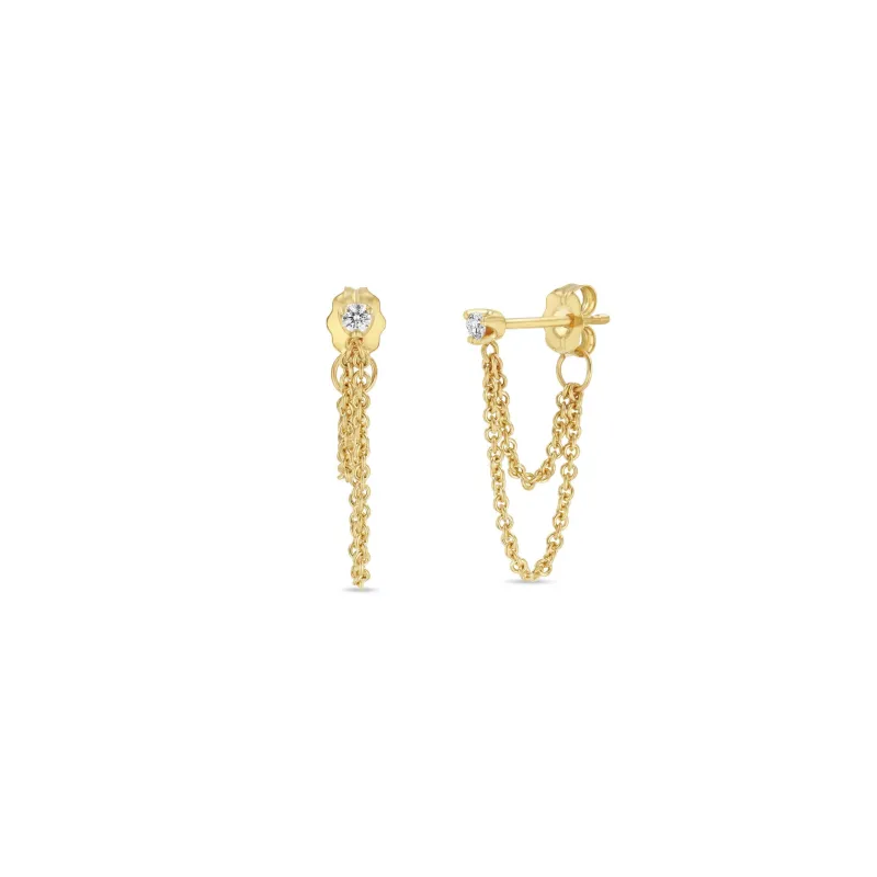 14k Prong Diamond Double Chain Huggie Earrings sold by Zoe Chicco