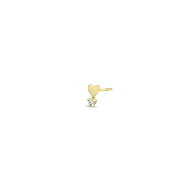 14k Itty Bitty Heart & Prong Diamond Stud sold by Zoe Chicco