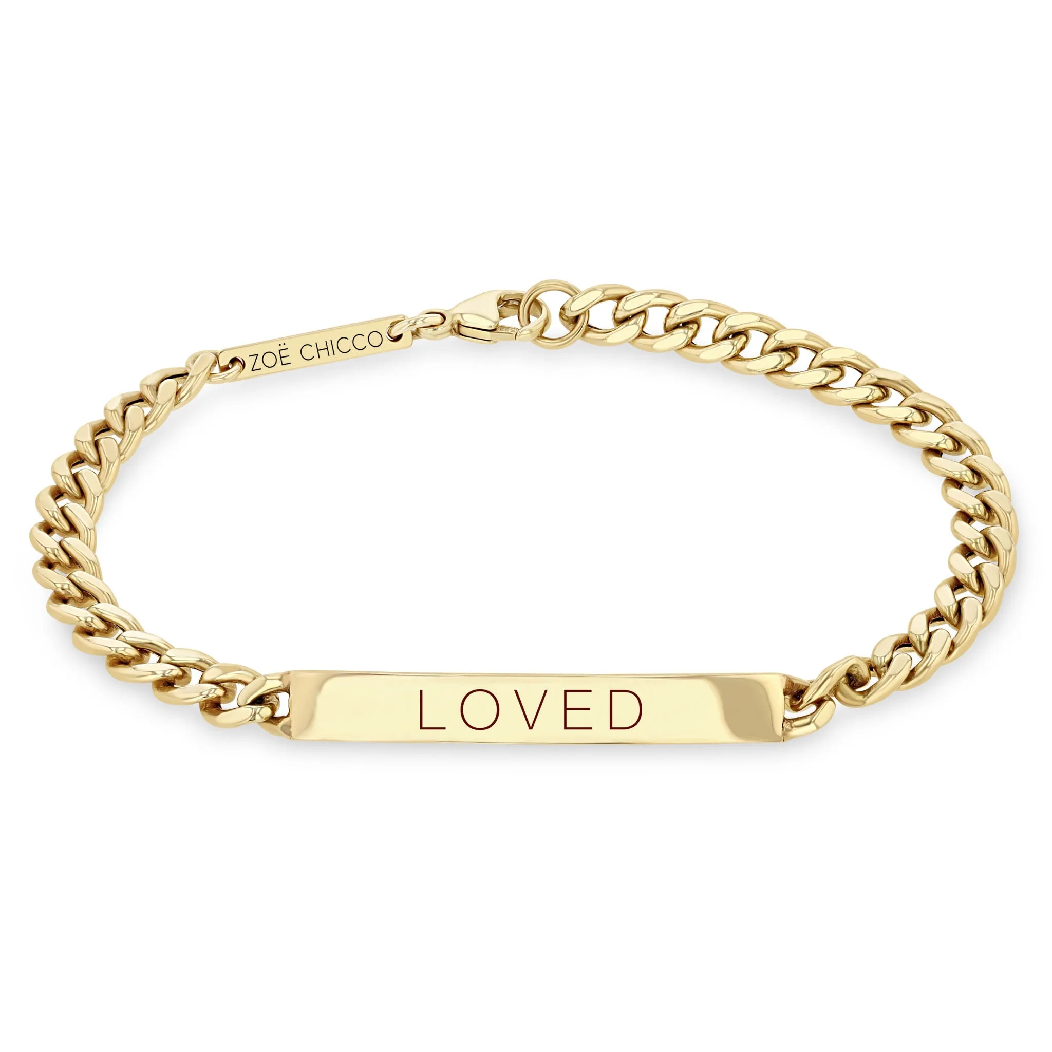 14k Gold Medium Curb Chain Personalized ID Bracelet sold by Zoe Chicco
