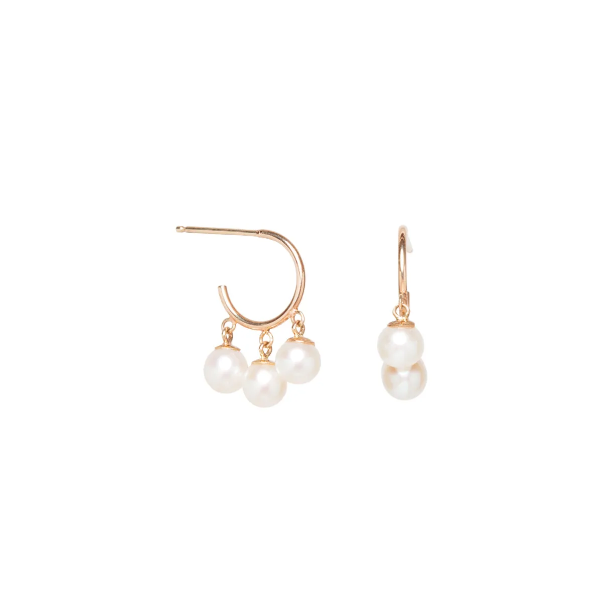 14k 3 Dangling Pearls Thin Huggie Hoops sold by Zoe Chicco product image thumbnail 3