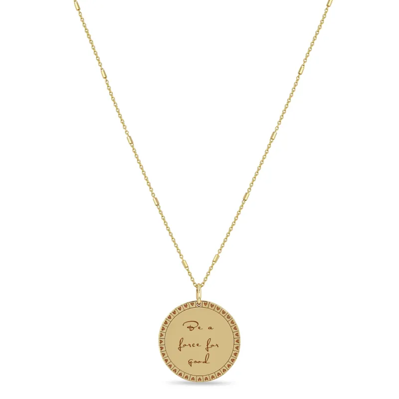 14k Medium Mantra with Heart Border Bar & Cable Chain Necklace sold by Zoe Chicco