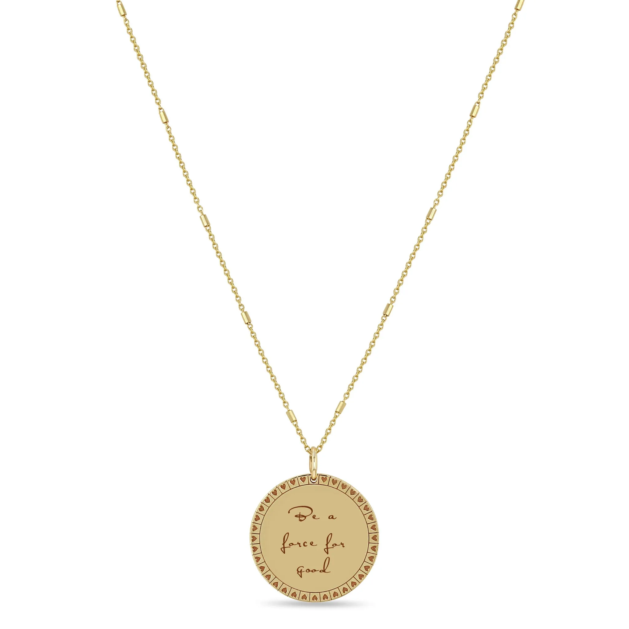 14k Medium Mantra with Heart Border Bar & Cable Chain Necklace sold by Zoe Chicco