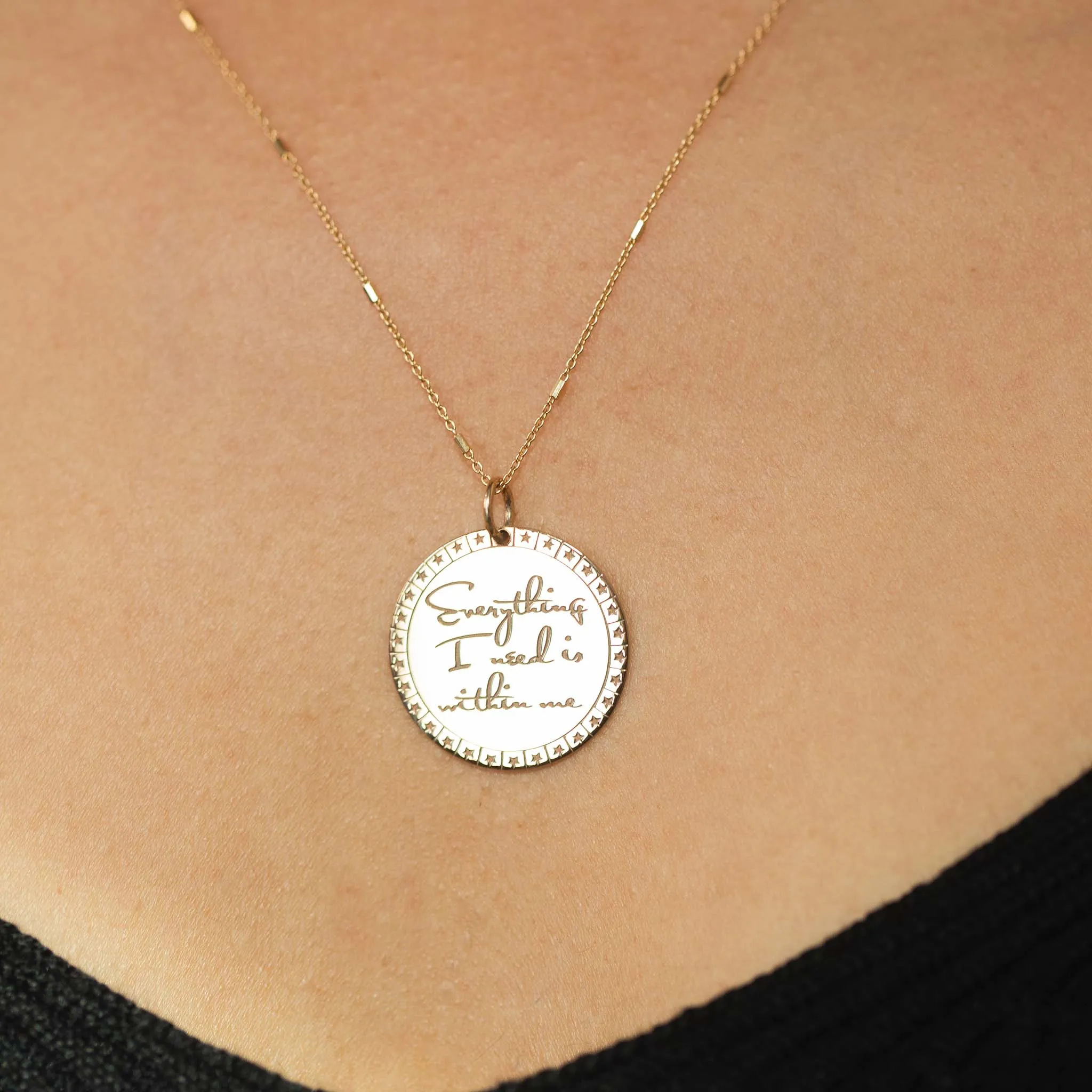 14k Medium Mantra with Star Border Bar & Cable Chain Necklace sold by Zoe Chicco product image thumbnail 3