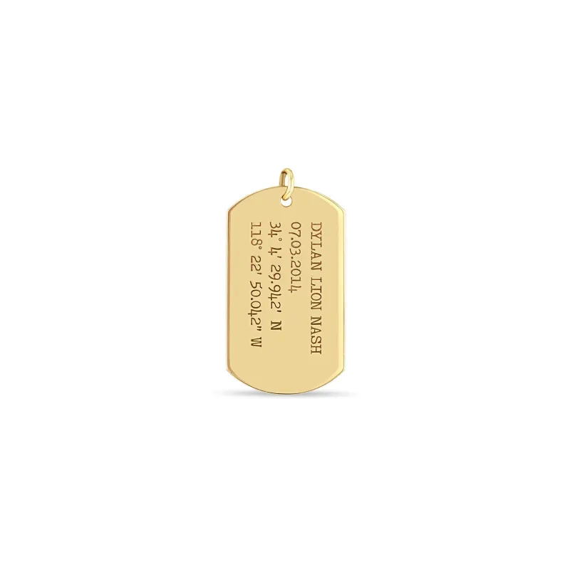 14k Single Large Engraved Dog Tag Pendant sold by Zoe Chicco