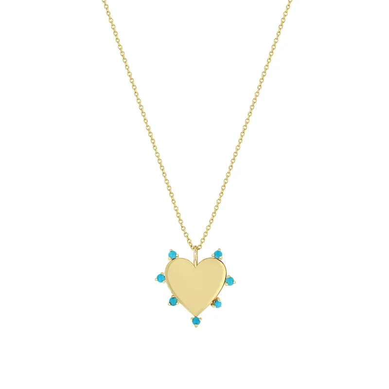 14k 7 Prong Turquoise Heart Pendant Necklace sold by Zoe Chicco