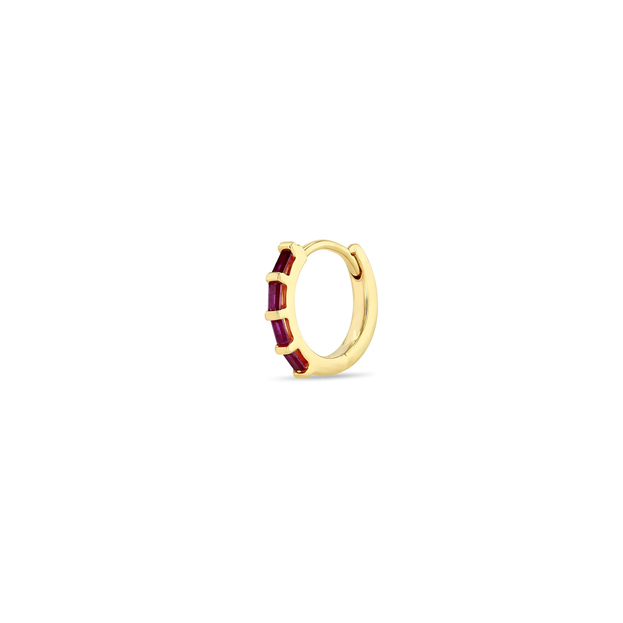 14k Baguette Ruby Hinge Huggie Hoops sold by Zoe Chicco product image thumbnail 3