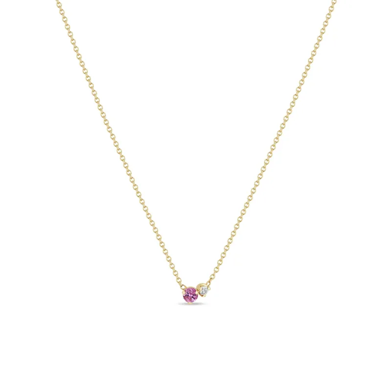 14k Prong Diamond & Pink Sapphire Necklace sold by Zoe Chicco