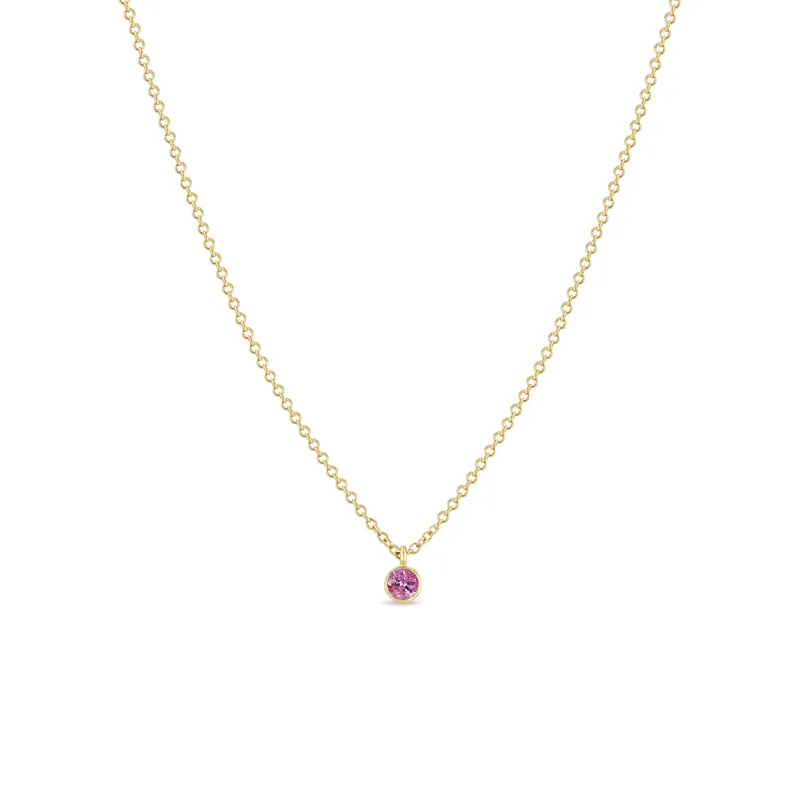 14k Single Pink Sapphire Bezel Pendant Necklace sold by Zoe Chicco