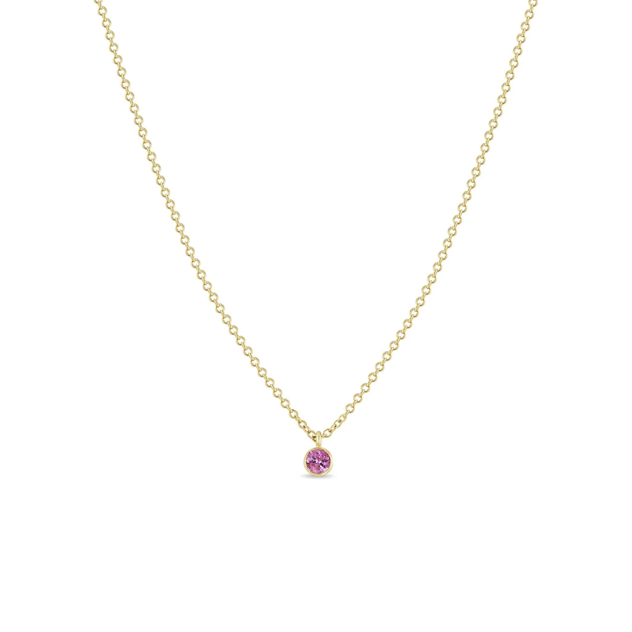14k Single Pink Sapphire Bezel Pendant Necklace sold by Zoe Chicco