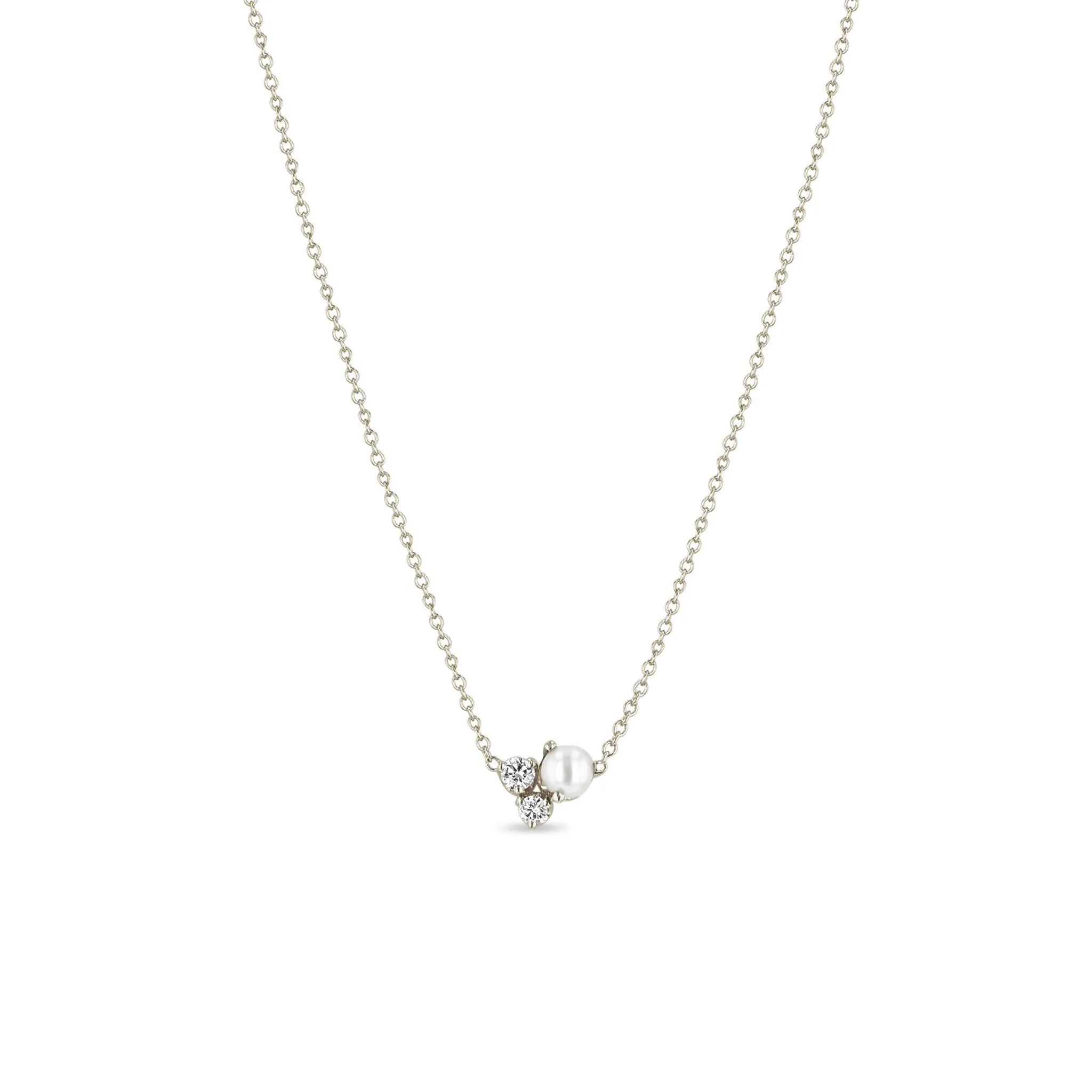 14k Mixed Prong Diamond & Pearl Cluster Necklace sold by Zoe Chicco product image thumbnail 4