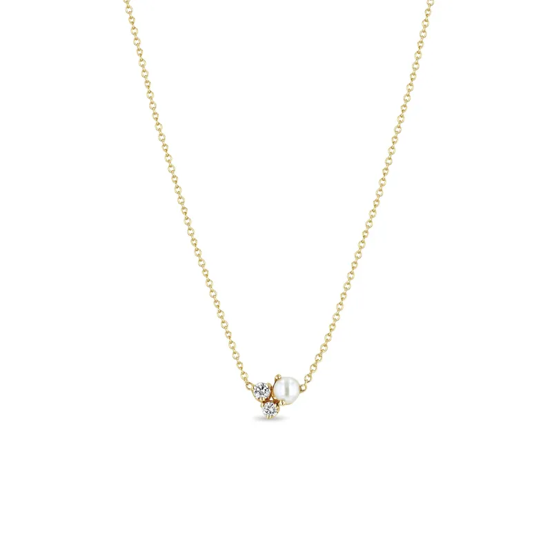 14k Mixed Prong Diamond & Pearl Cluster Necklace sold by Zoe Chicco